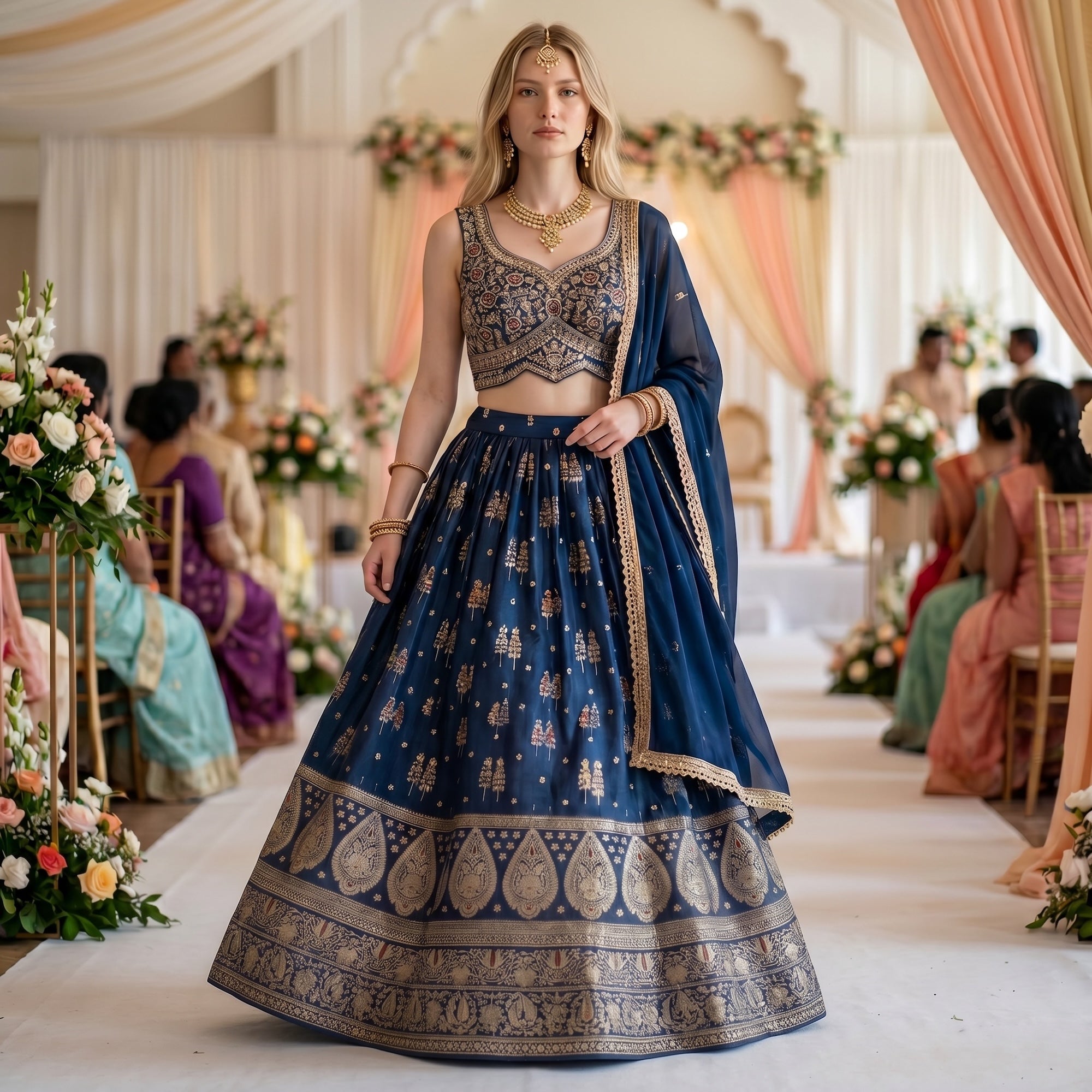 Navy Banarasi Lehenga Set