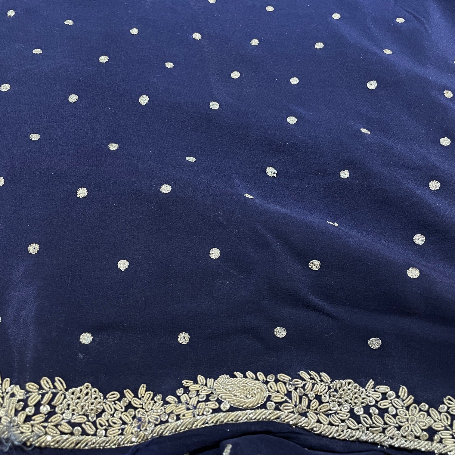 Navy Silk with Zardosi Embroidered Saree - Vintage India NYC