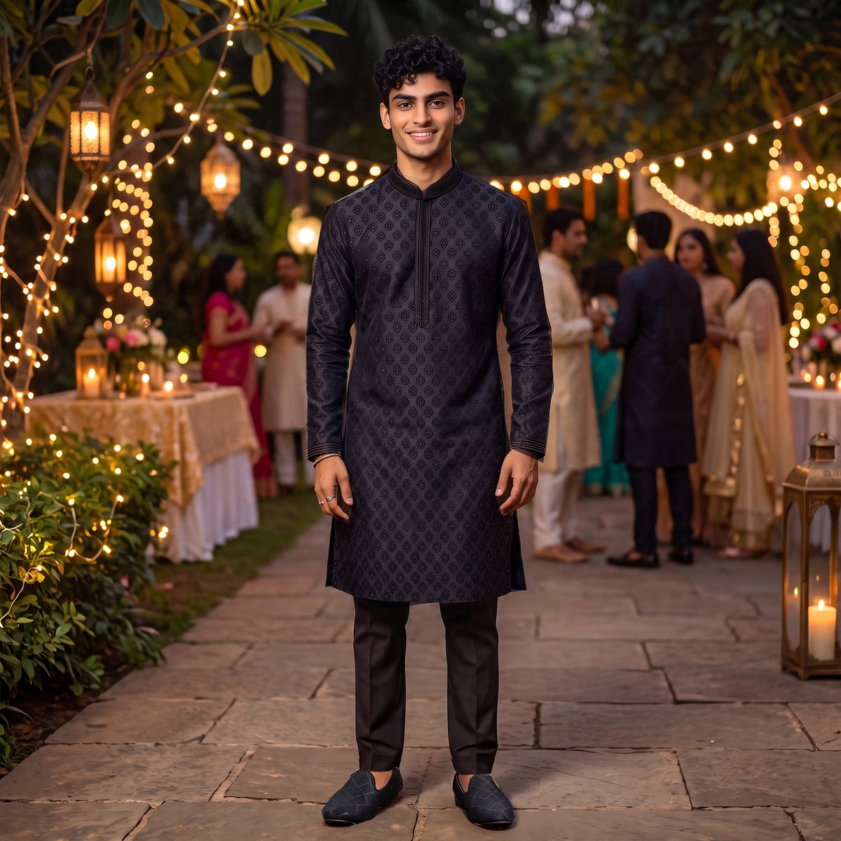 Navy Crest Kurta - Vintage India NYC