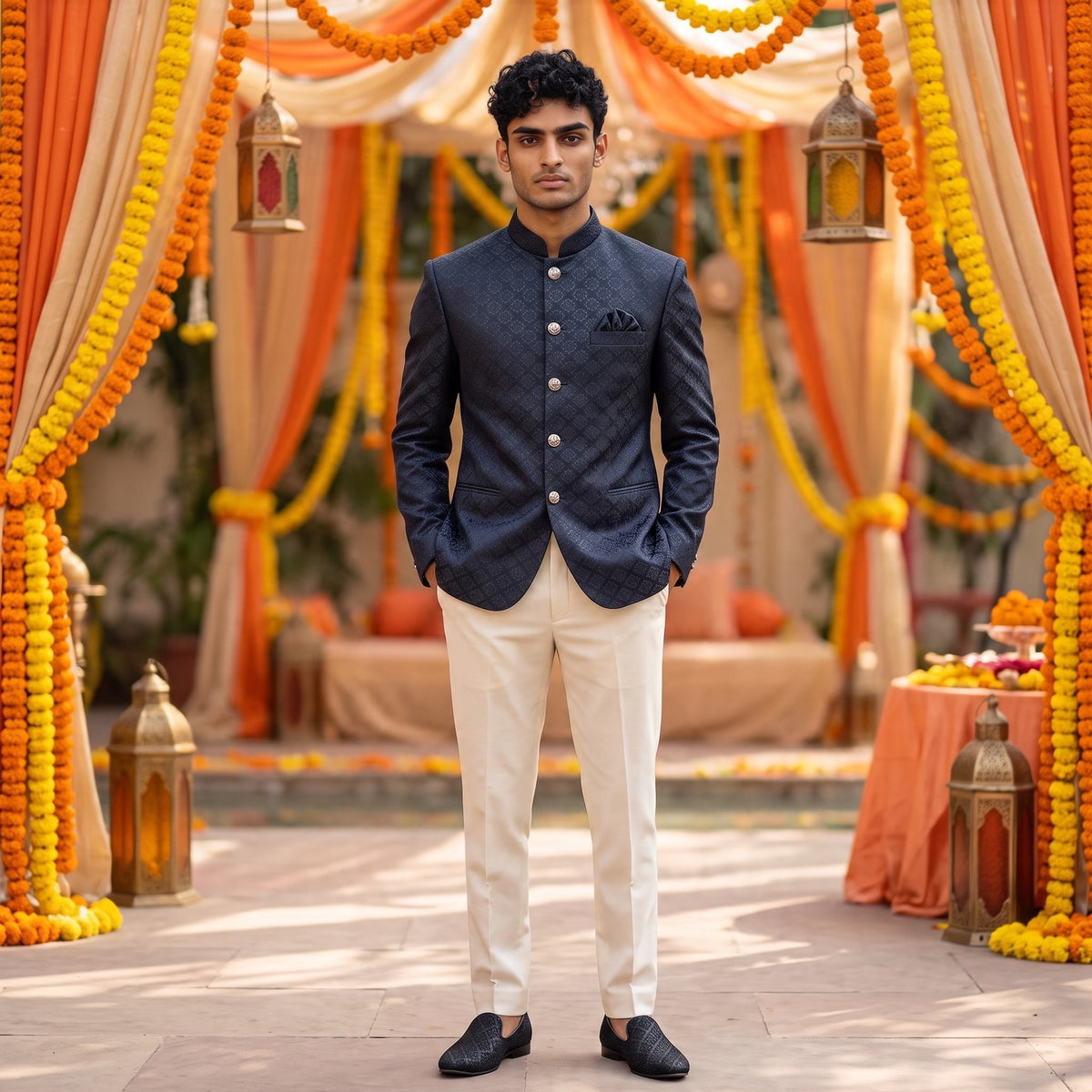 Navy Diamond Jodhpuri Jacket