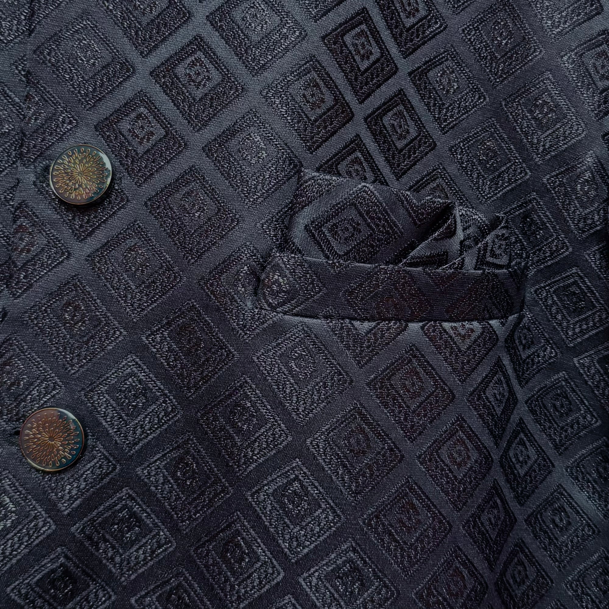 Navy Diamond Motif Jodhpuri Jacket - Vintage India NYC