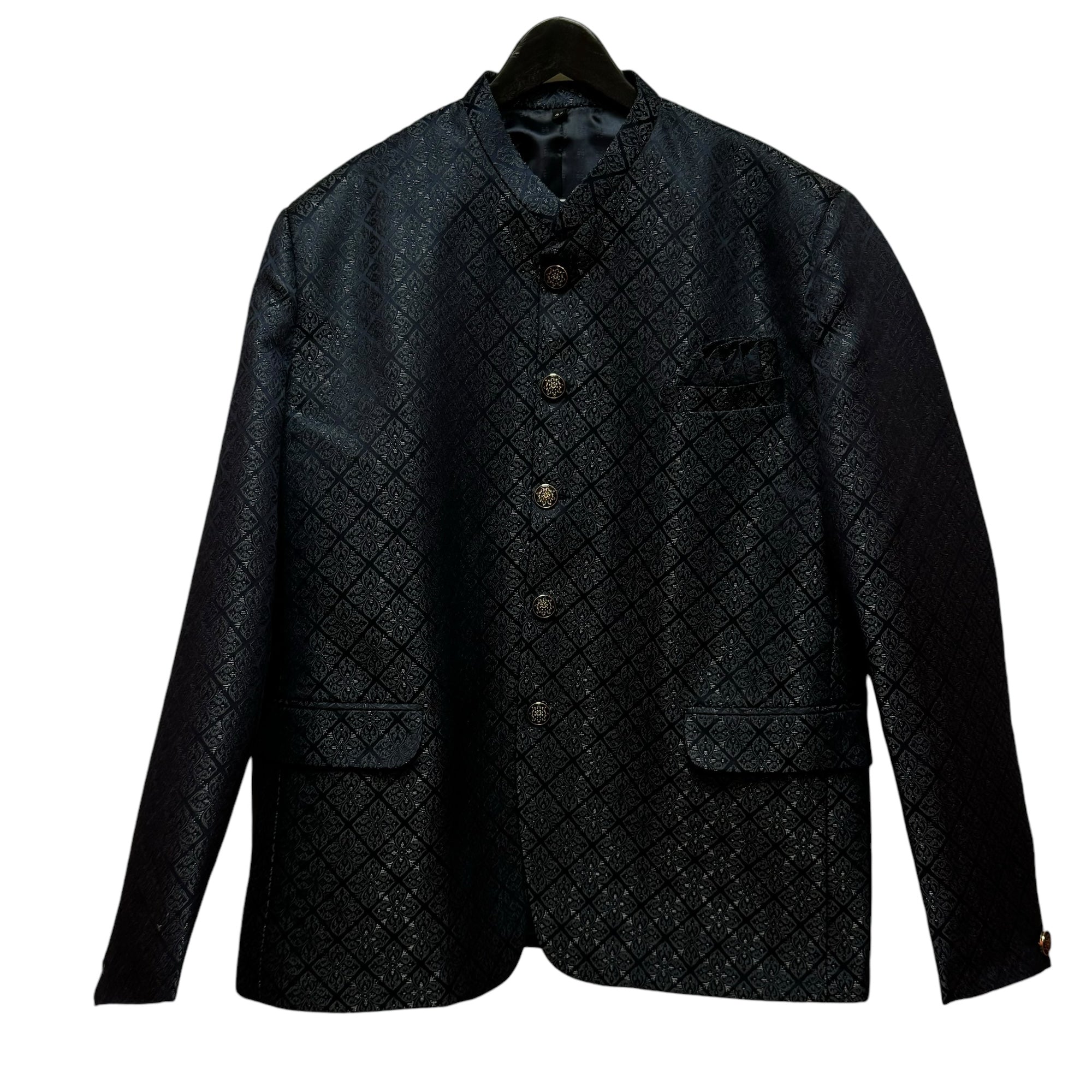 Navy Lattice Jacquard Jodhpuri Jacket