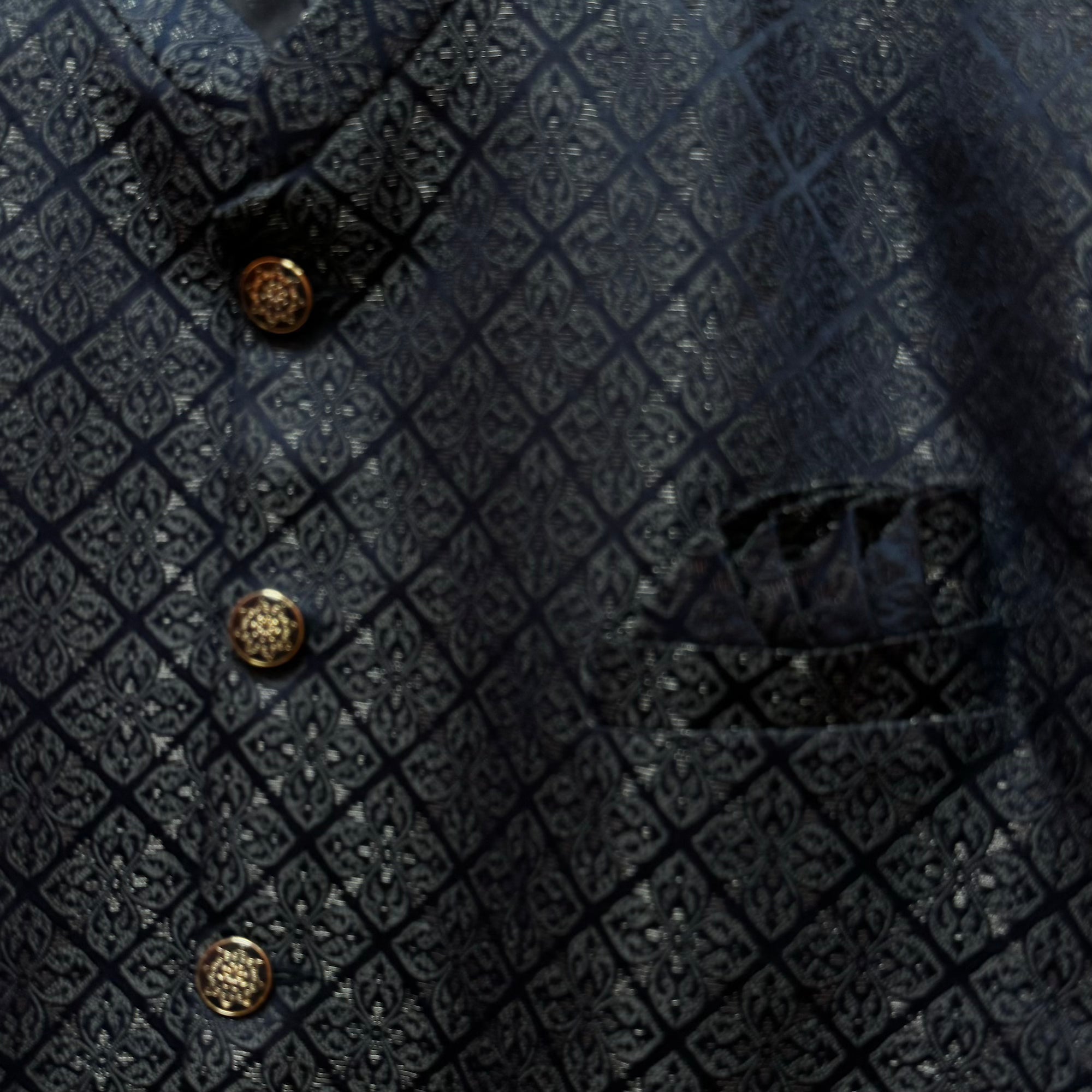 Navy Lattice Jacquard Jodhpuri Jacket