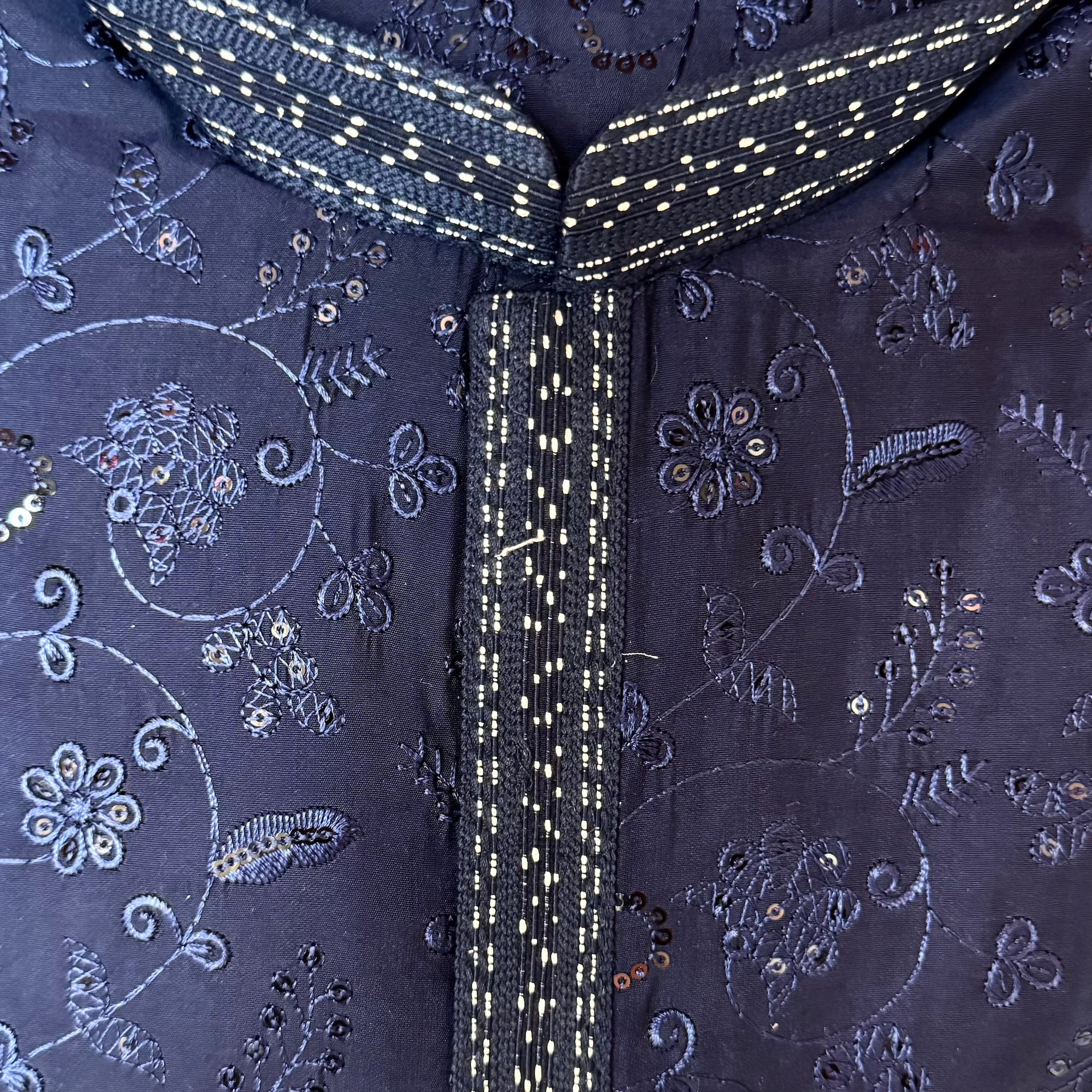 Navy Floral Embroidered Kurta