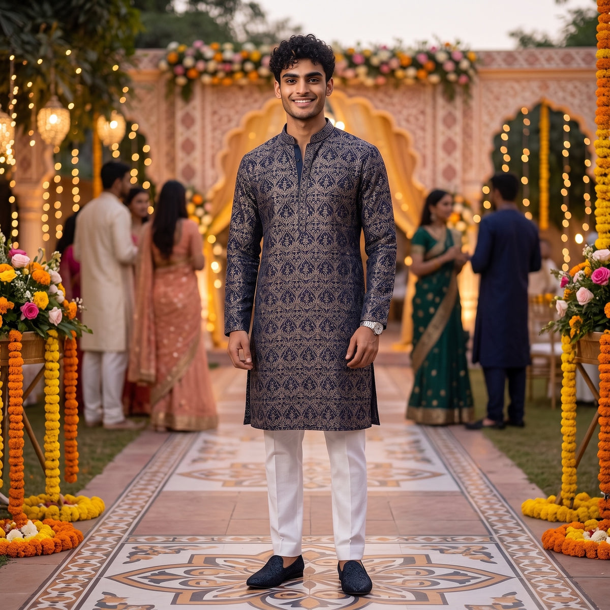 Heavy Embroidery Navy Kurta - Vintage India NYC