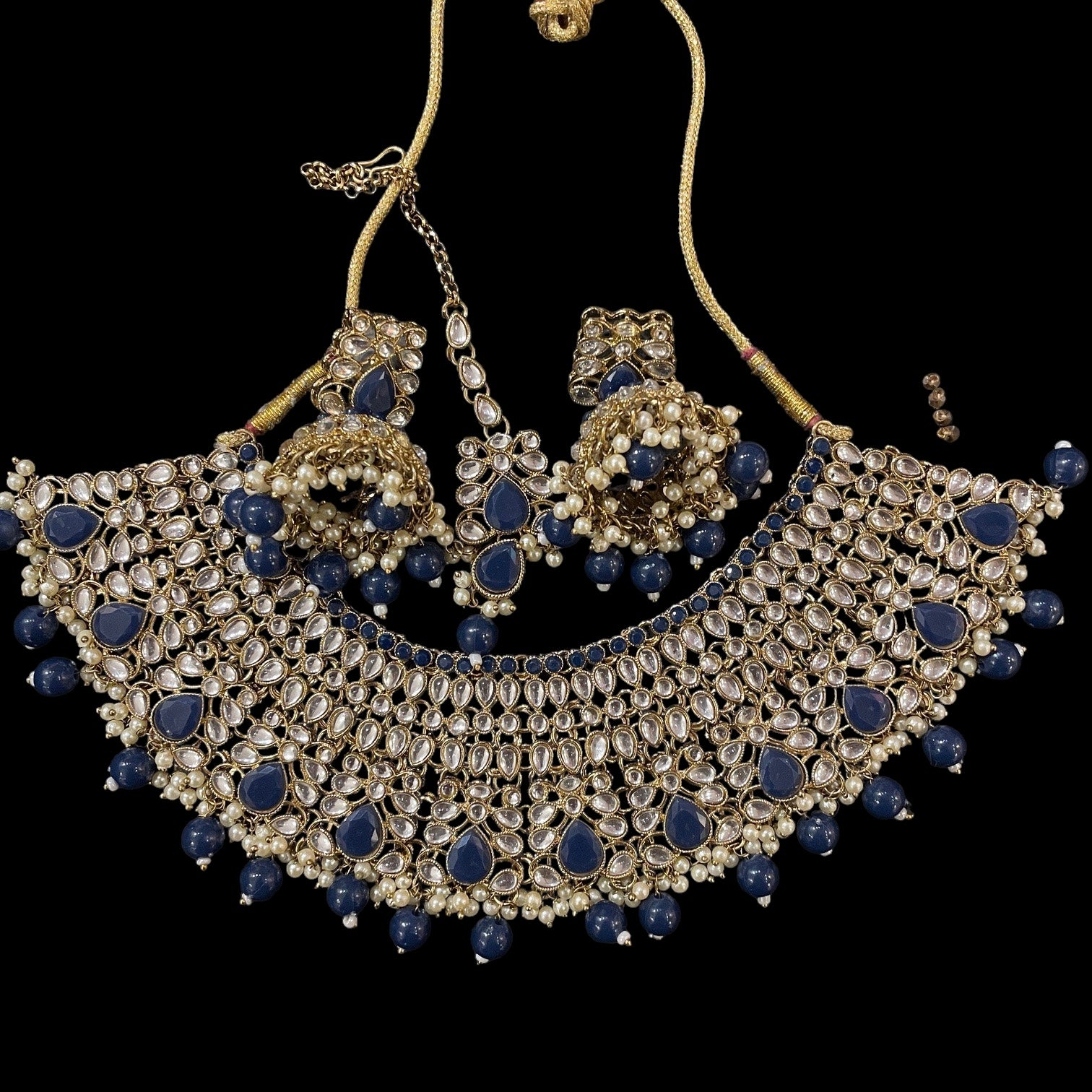 Navy Teardrop Jhumka Necklace Set