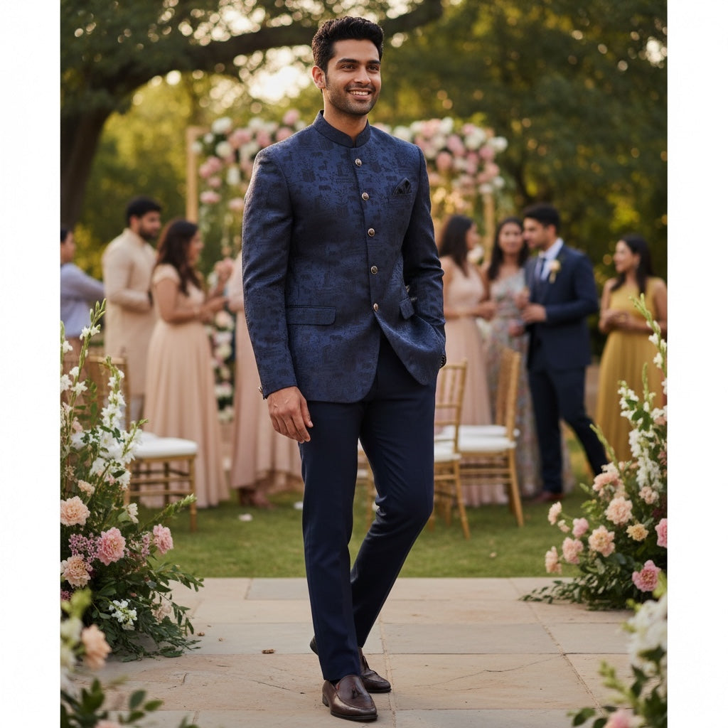 Blue Jungle Jacquard Jodhpuri