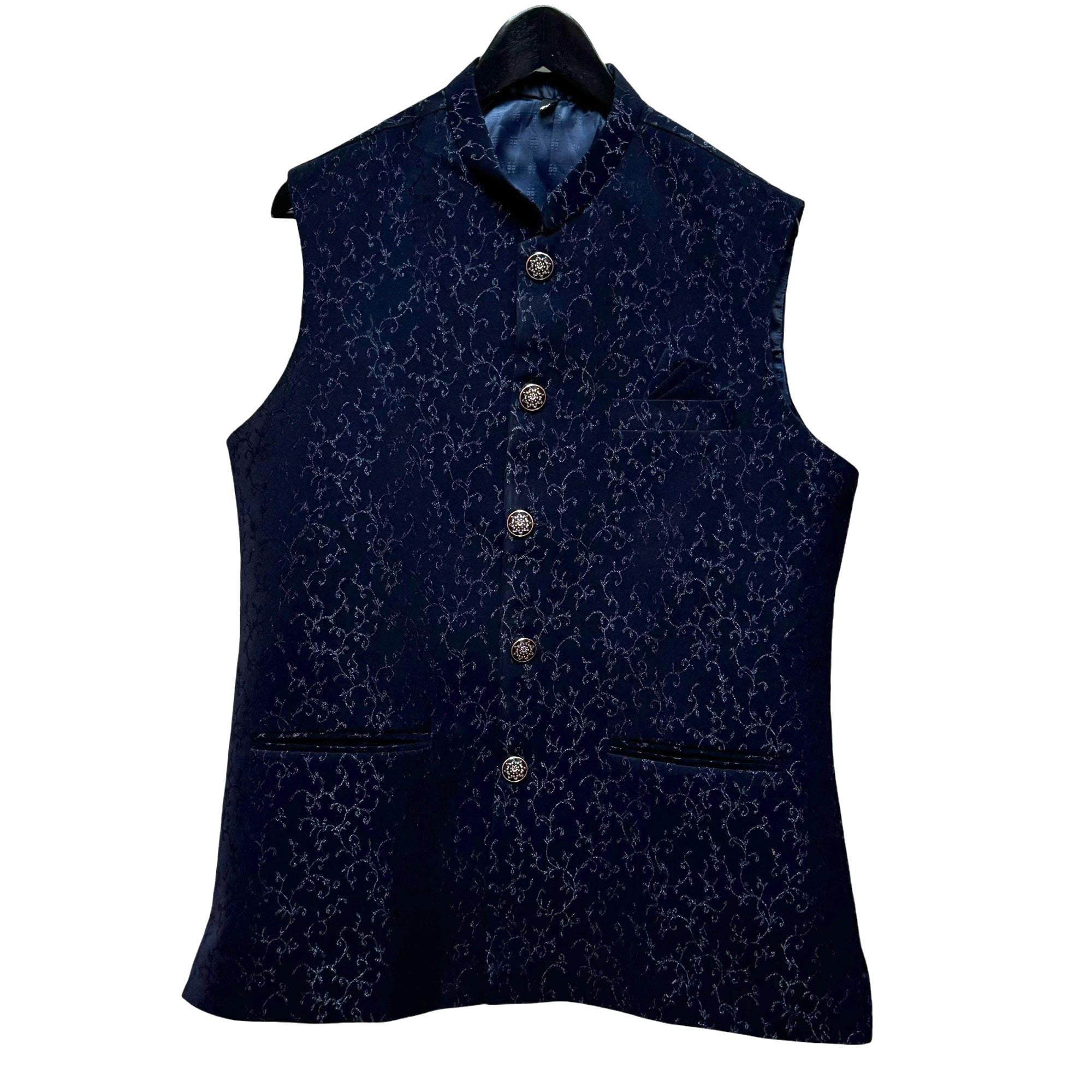 Navy Scroll Jacquard Vest