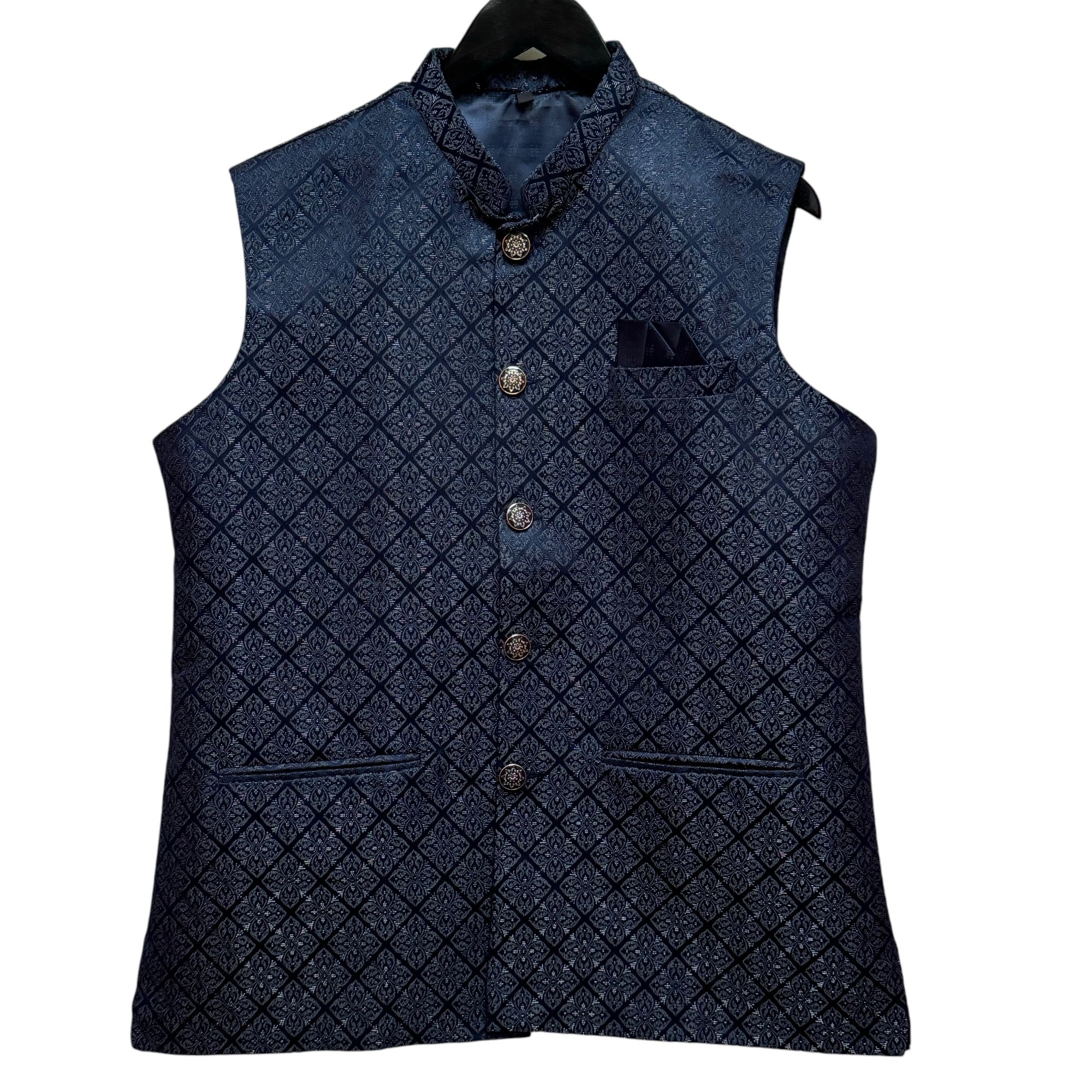 Navy Tile Jacquard Vest