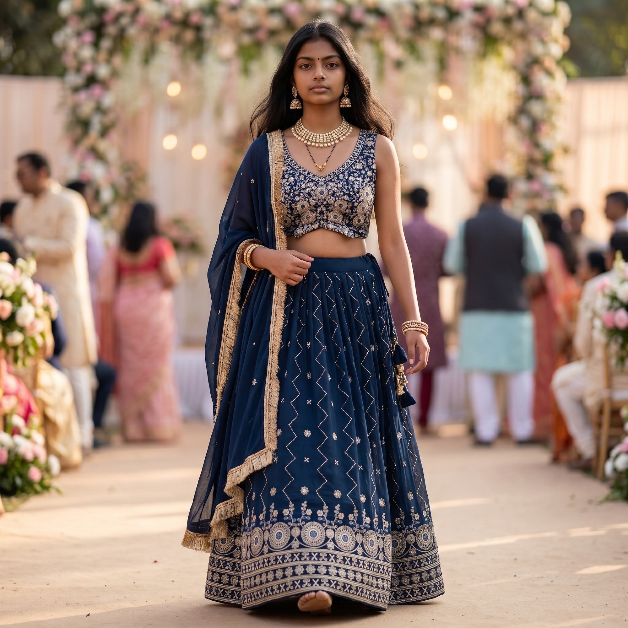 Navy Zig Zag Lehenga Set
