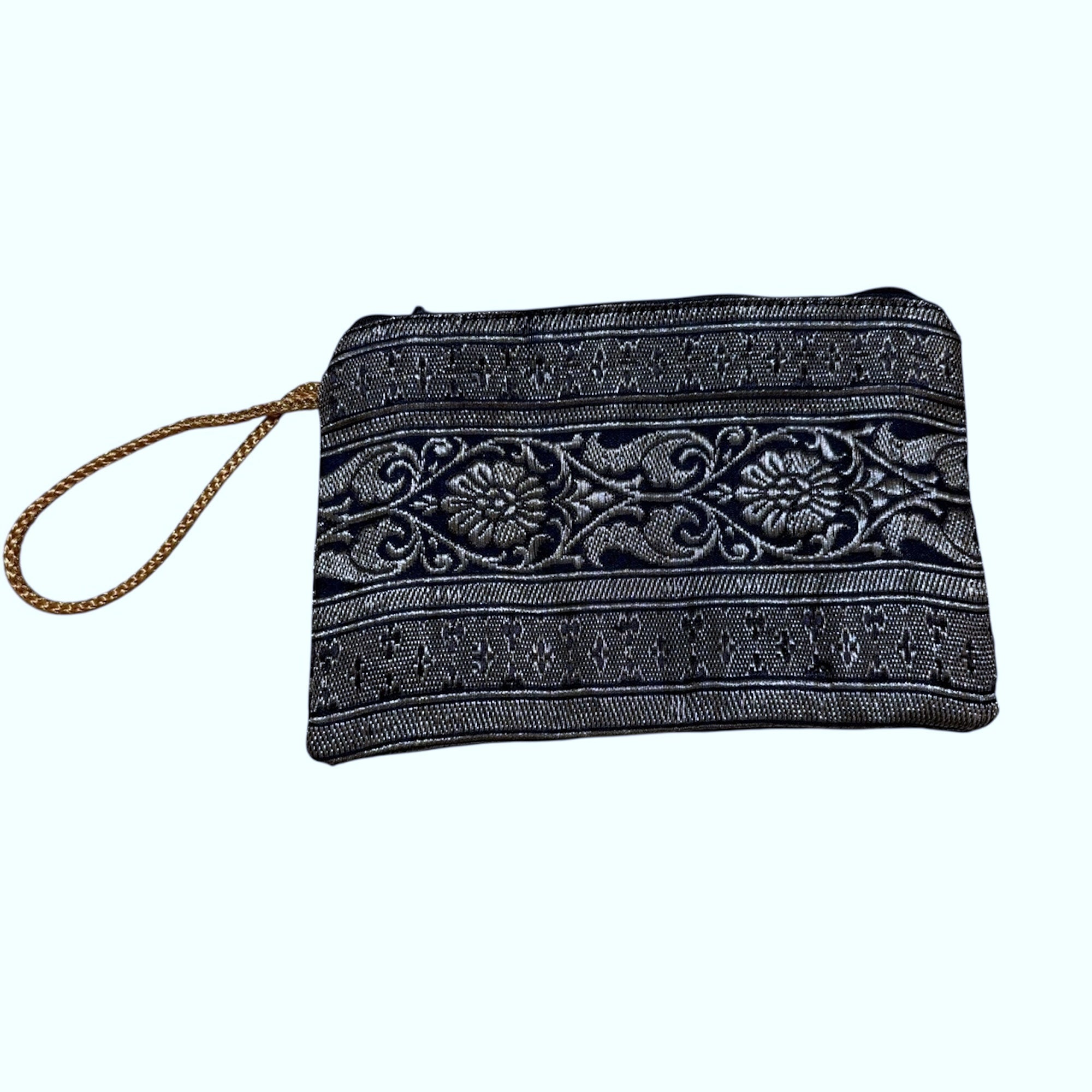 Vintage Sari Zip Pouch Bag  Sm 25