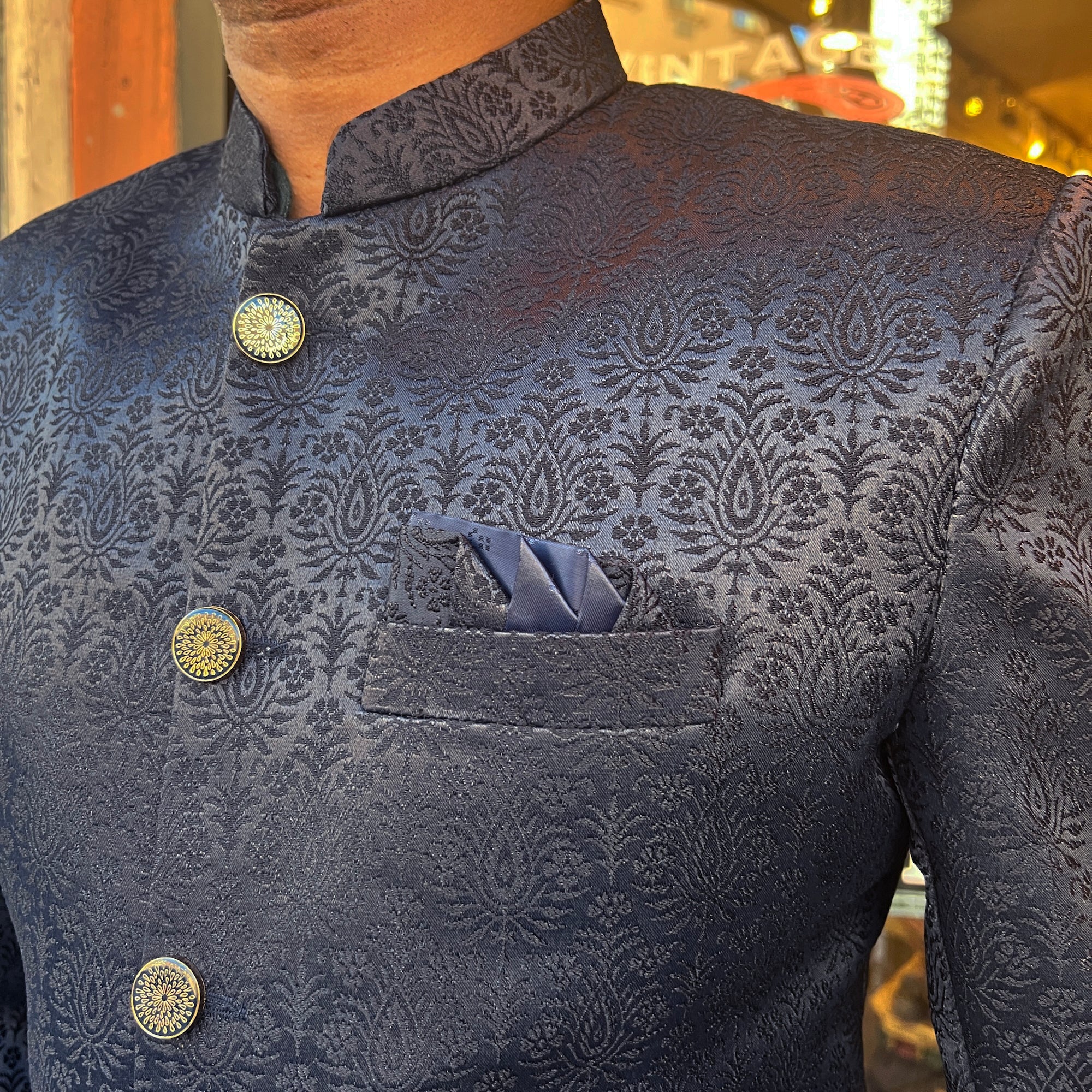 YD Navy Butta Jacquard Sherwani