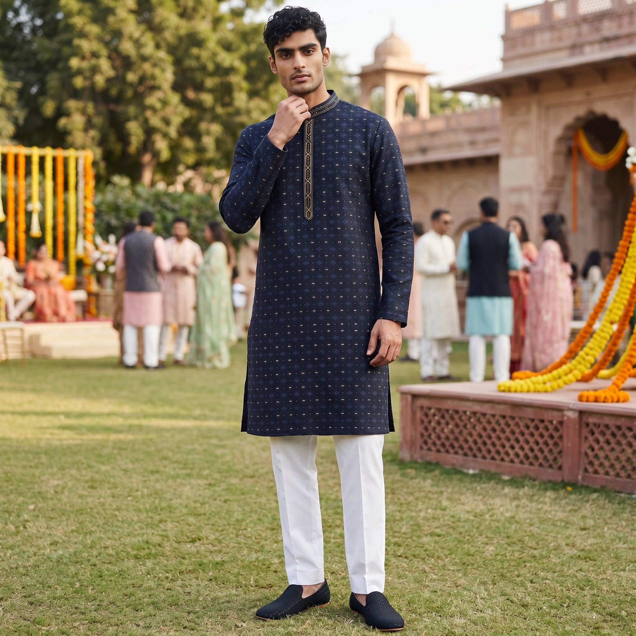 Navy Diamond Motif Kurta