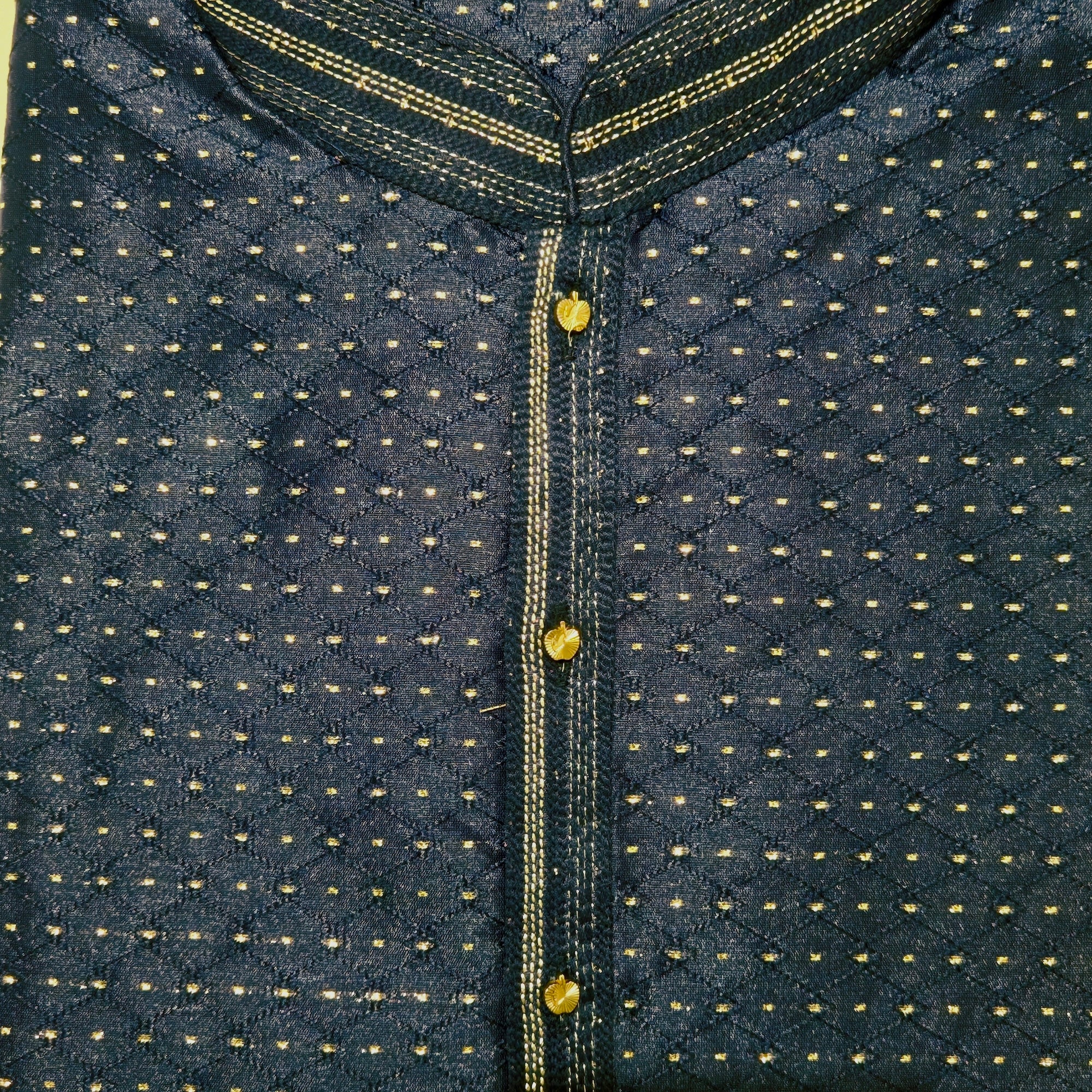 Navy Dot Brocade Kurta - Vintage India NYC