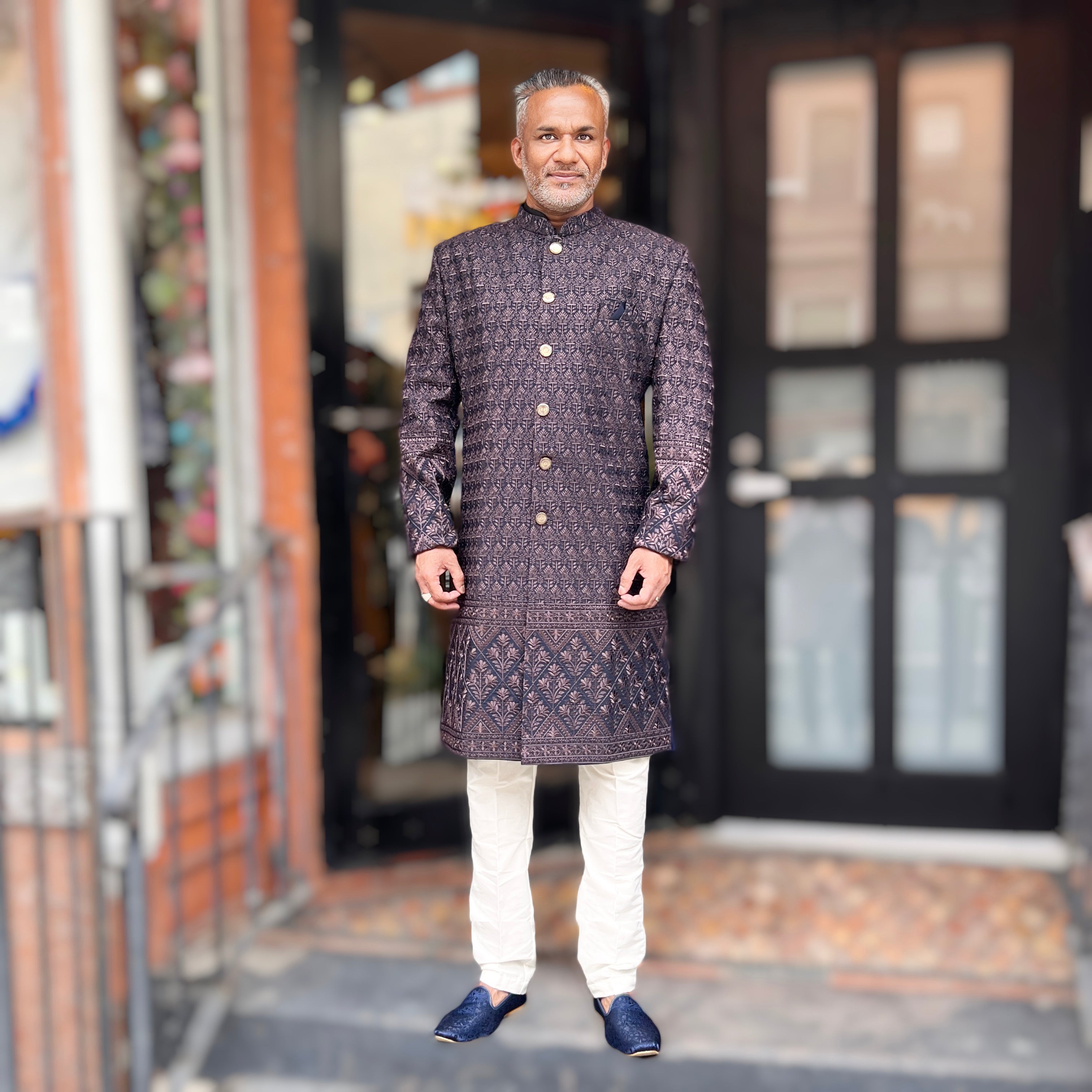 Navy Embroidered Sherwani