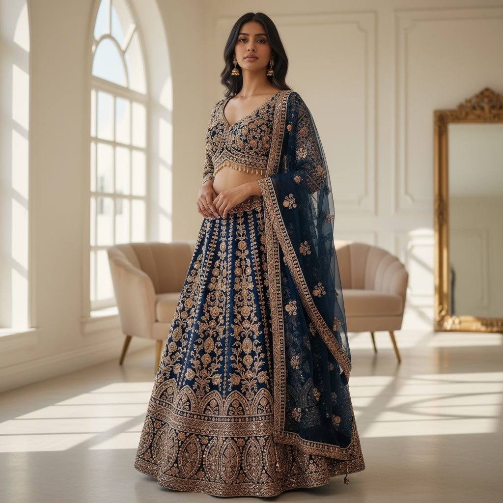 Handwork Heavy Work Semi Bridal Lehenga Sets-4 Colors
