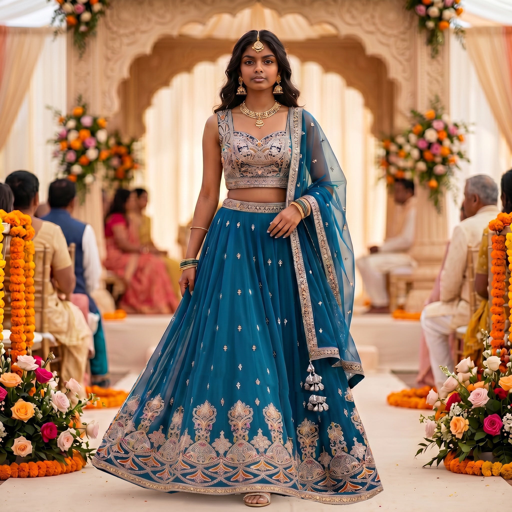 Embroidered Georgette Lehenga Sets- 2 Colors - Vintage India NYC