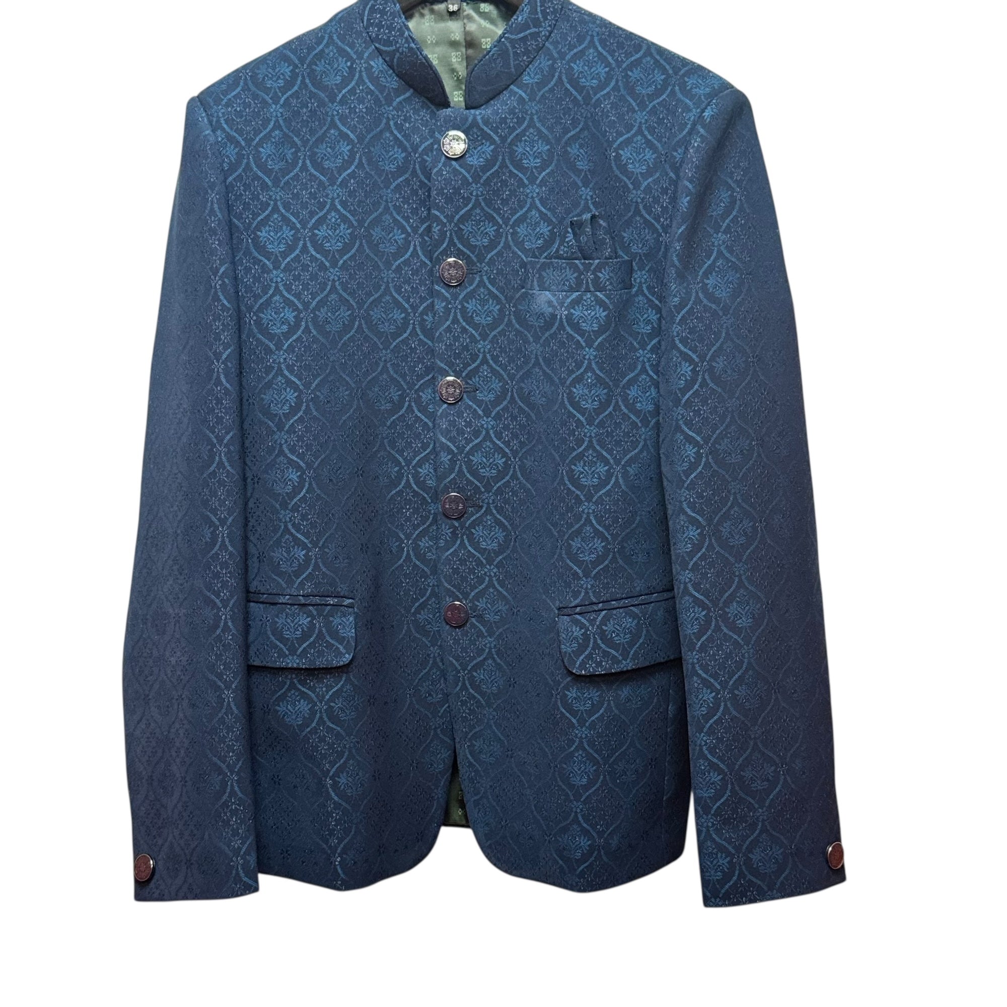 Ocean Ogee Jacquard Jodhpuri Jacket