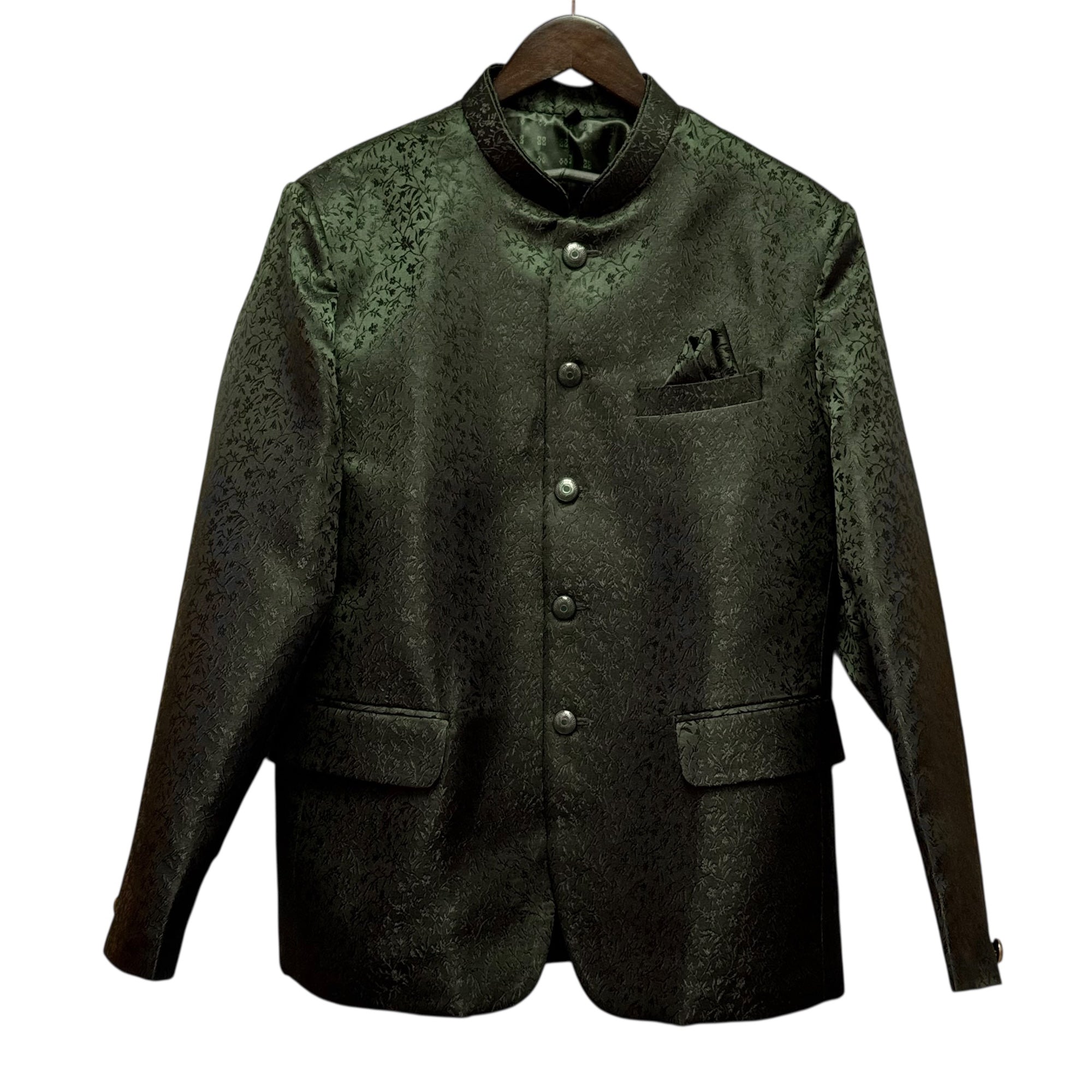 Olive Floral Jacquard Jodhpuri Jacket