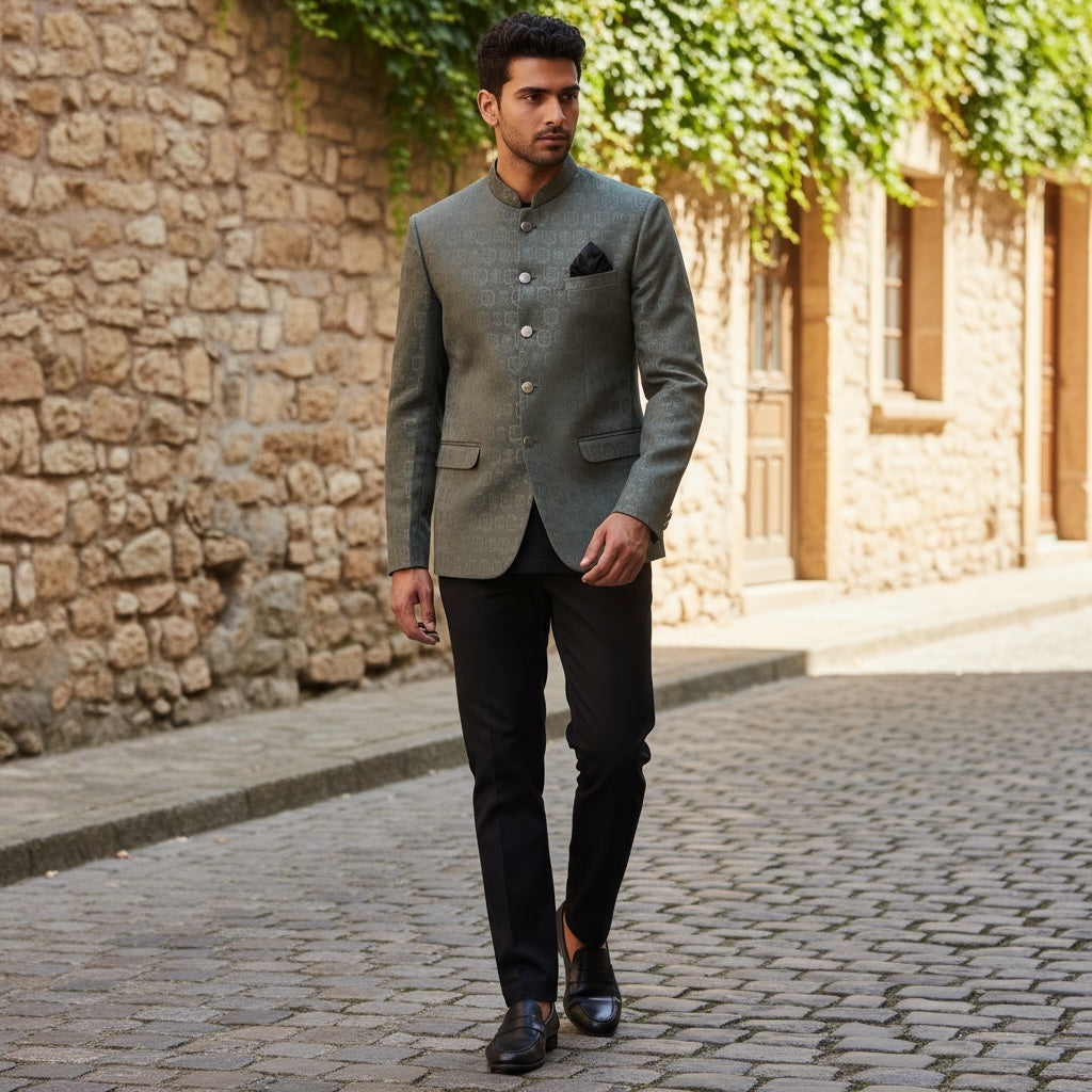 Jacquard Jodhpuri Jacket Jharokha - Colors - Vintage India NYC