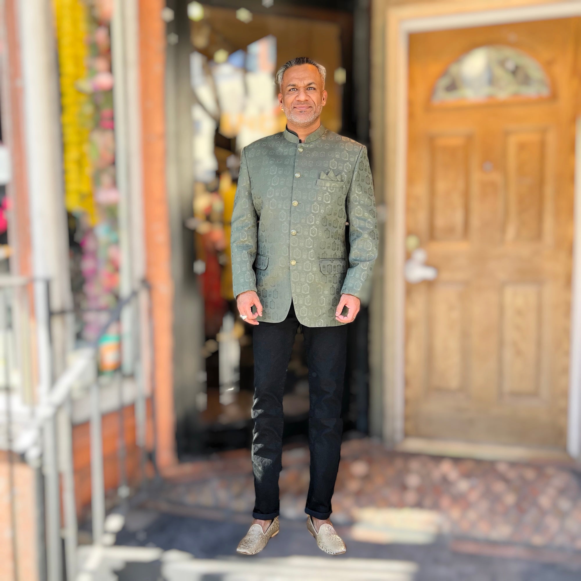 Olive Sage Jacquard Jodhpuri Jacket