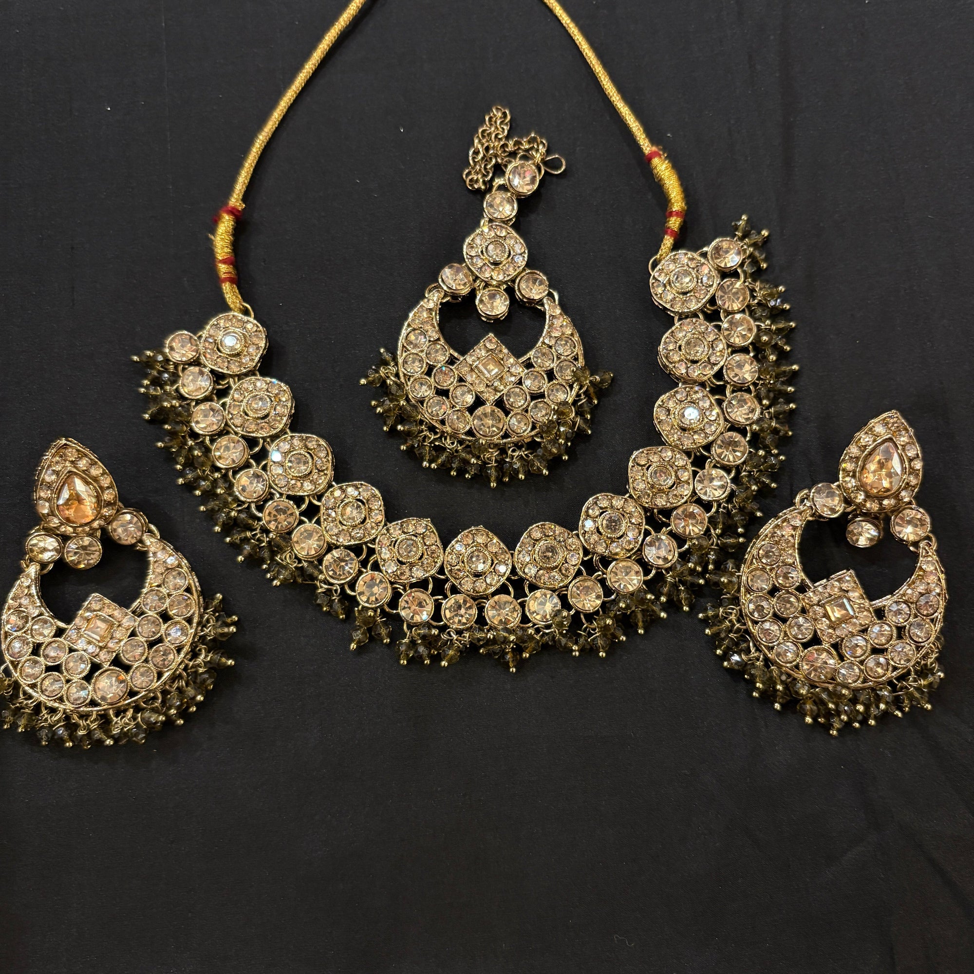 DT Diamond Cluster Chandbali Necklace Sets- Colors - Vintage India NYC