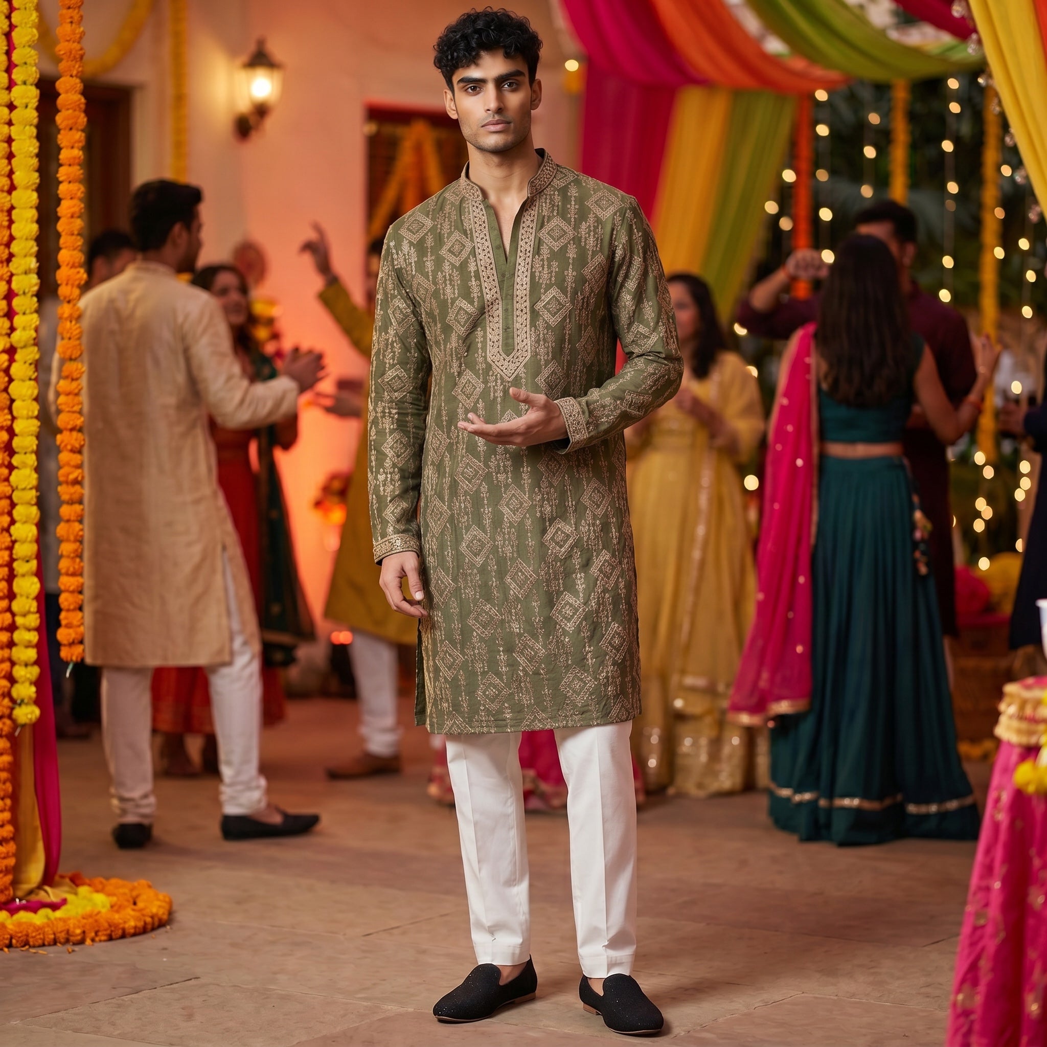 Olive Heavy Embroidered Kurta