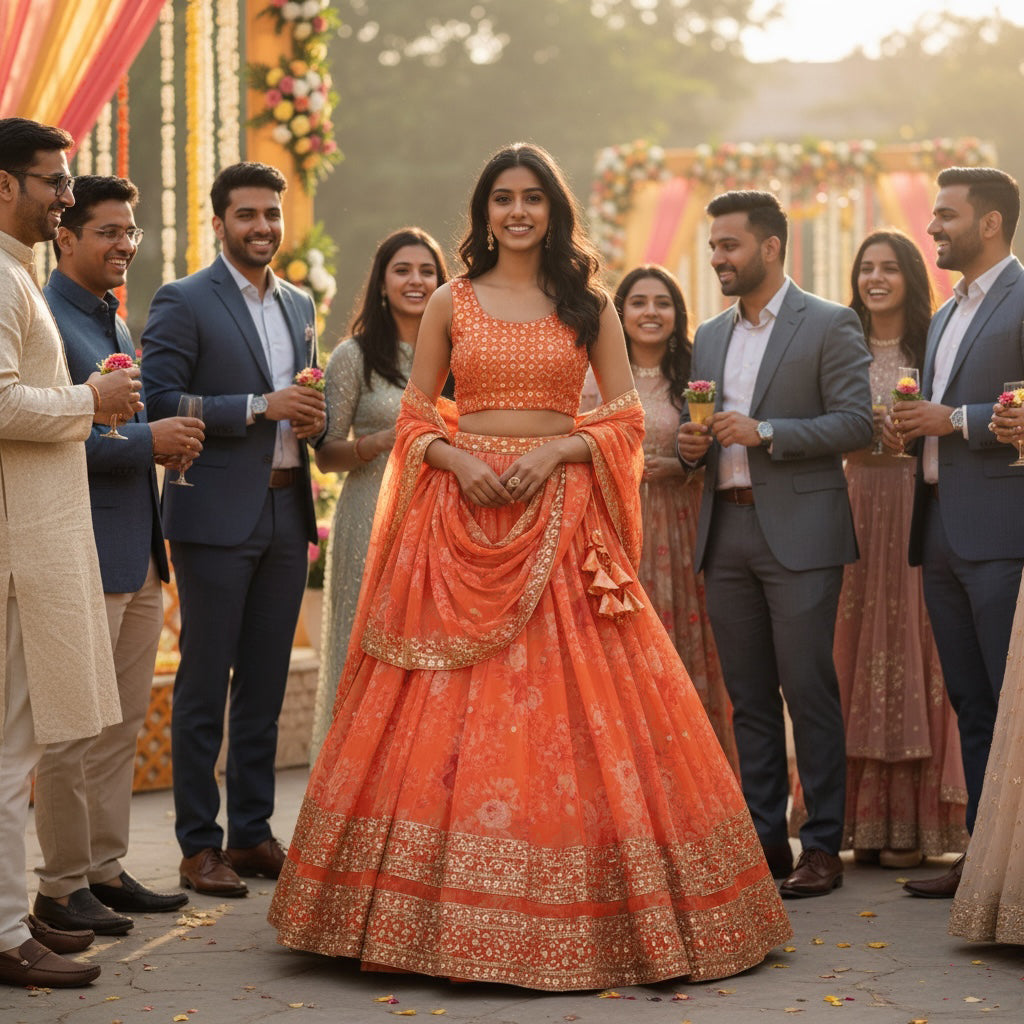 Orange Floral Lehenga Set - Vintage India NYC