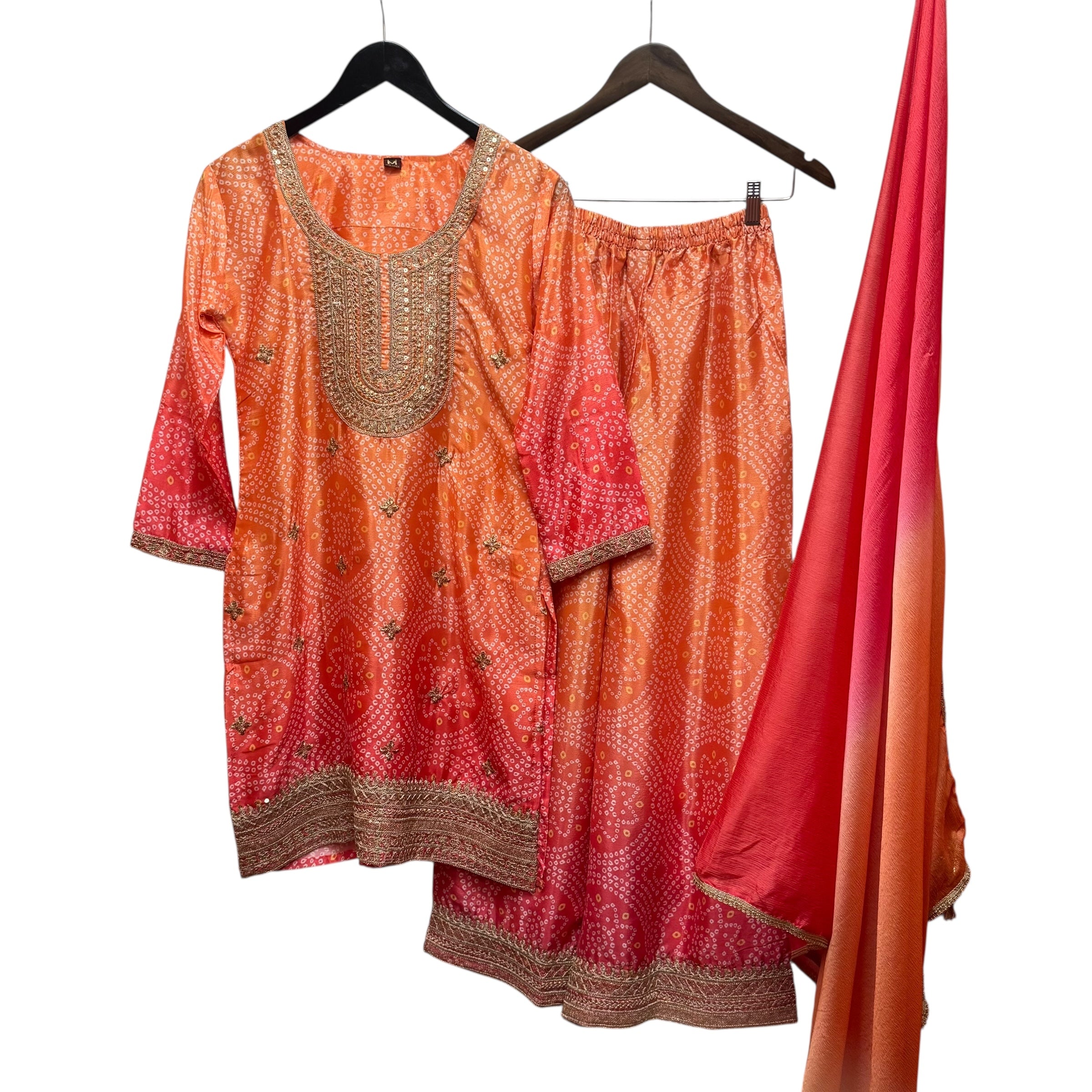 Orange Pink Bandhanii Sharara Set