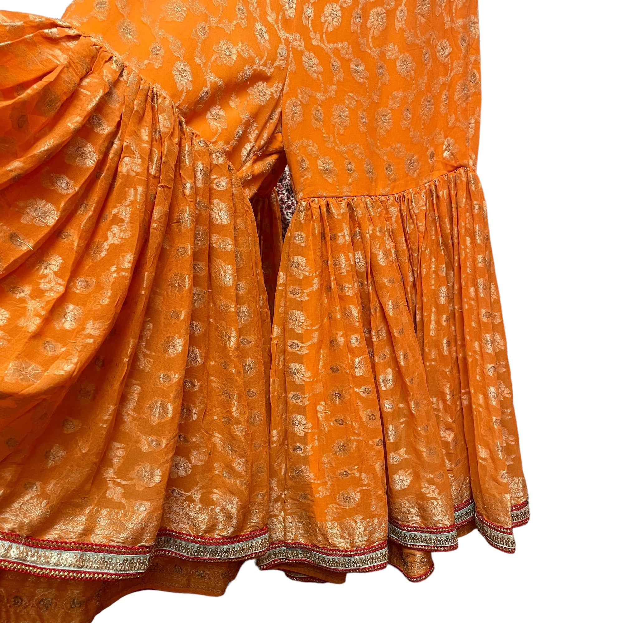 Handmade Orange Brocade Silk Gharara Pants - Vintage India NYC