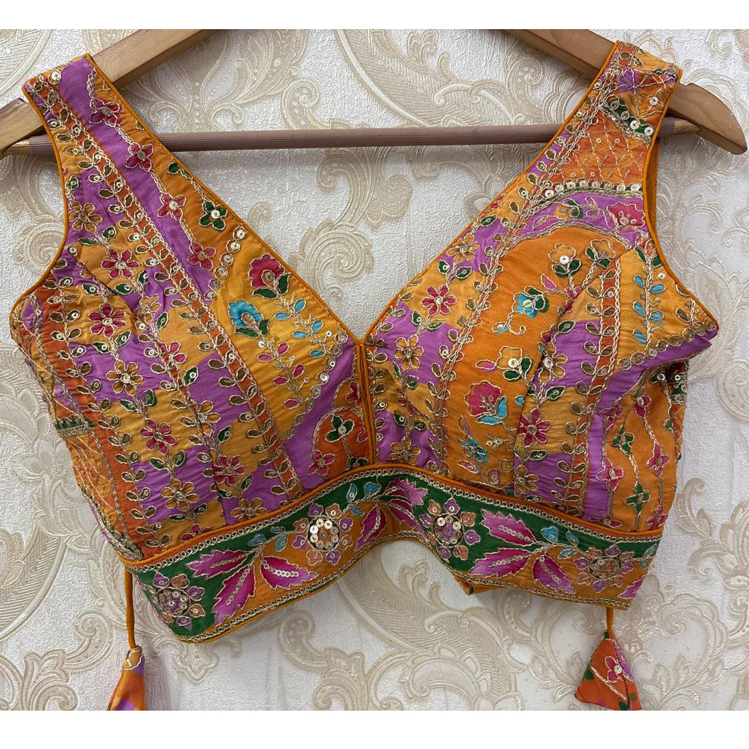 V Neck Embroidered Patchwork Blouse Colors