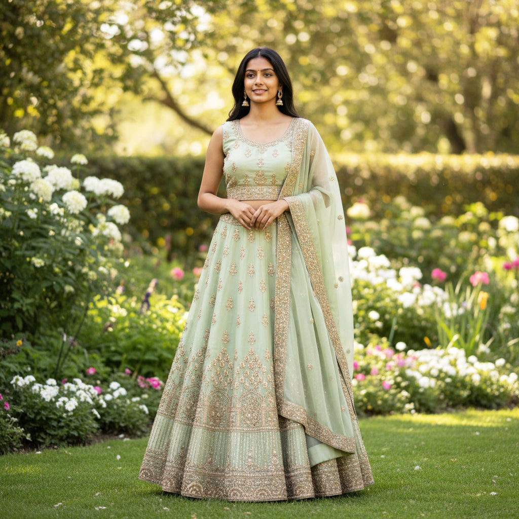 Pearl & Stone Heavy Gold Embroidered  Lehenga Sets-Colors - Vintage India NYC