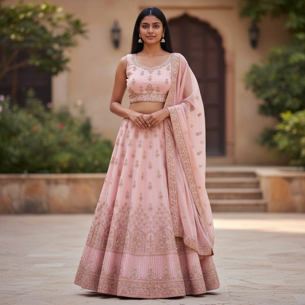 Pearl & Stone Heavy Gold Embroidered  Lehenga Sets-Colors - Vintage India NYC