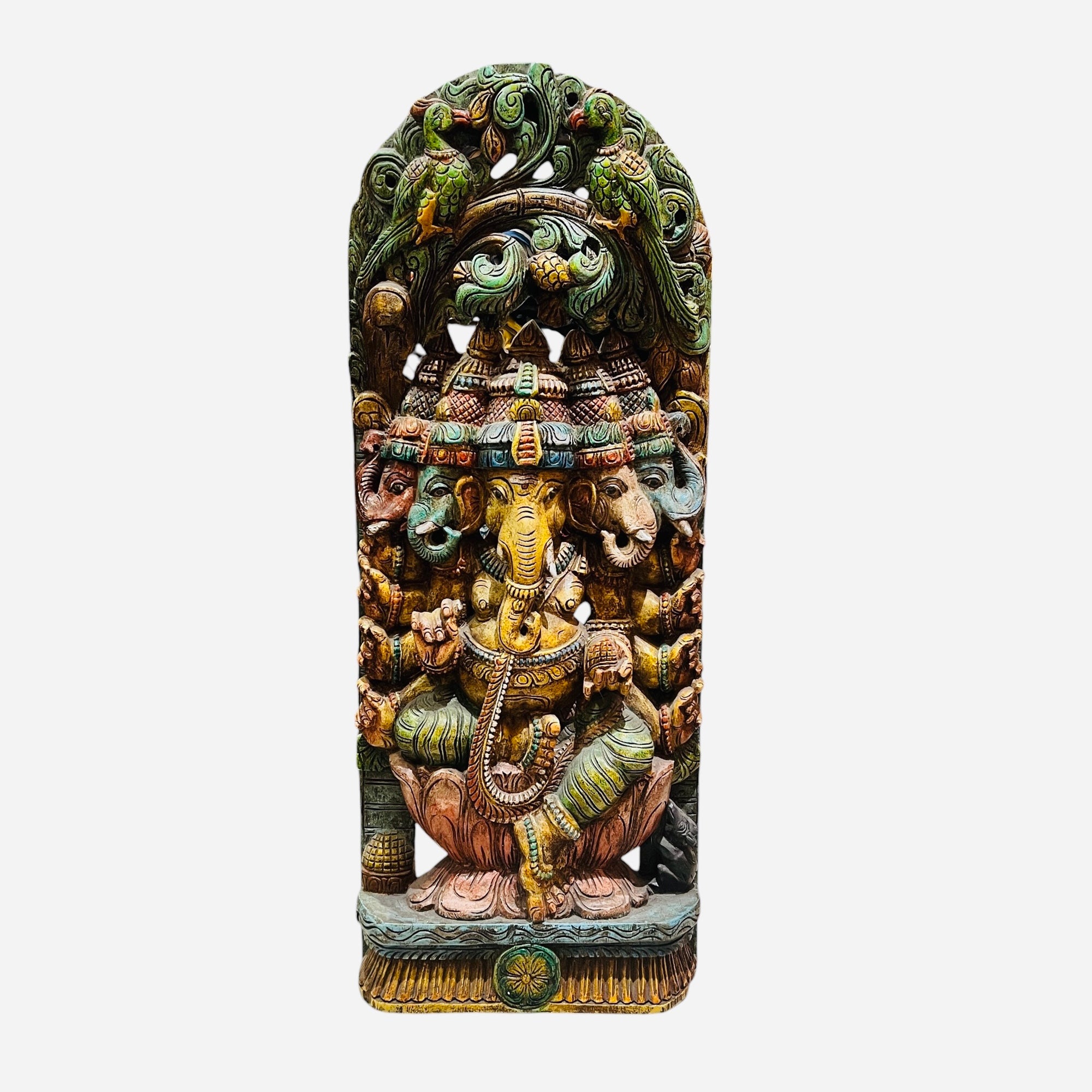 Panchmukhi Ganesh Hand-Painted & Carved Murti