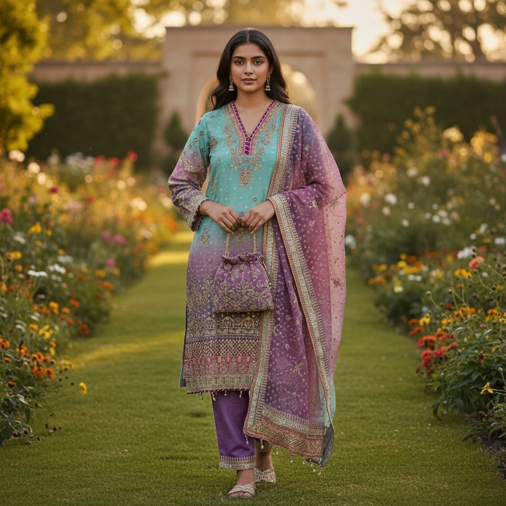 Pastel Bandhani Kurta Straight Pant Set-Size 36