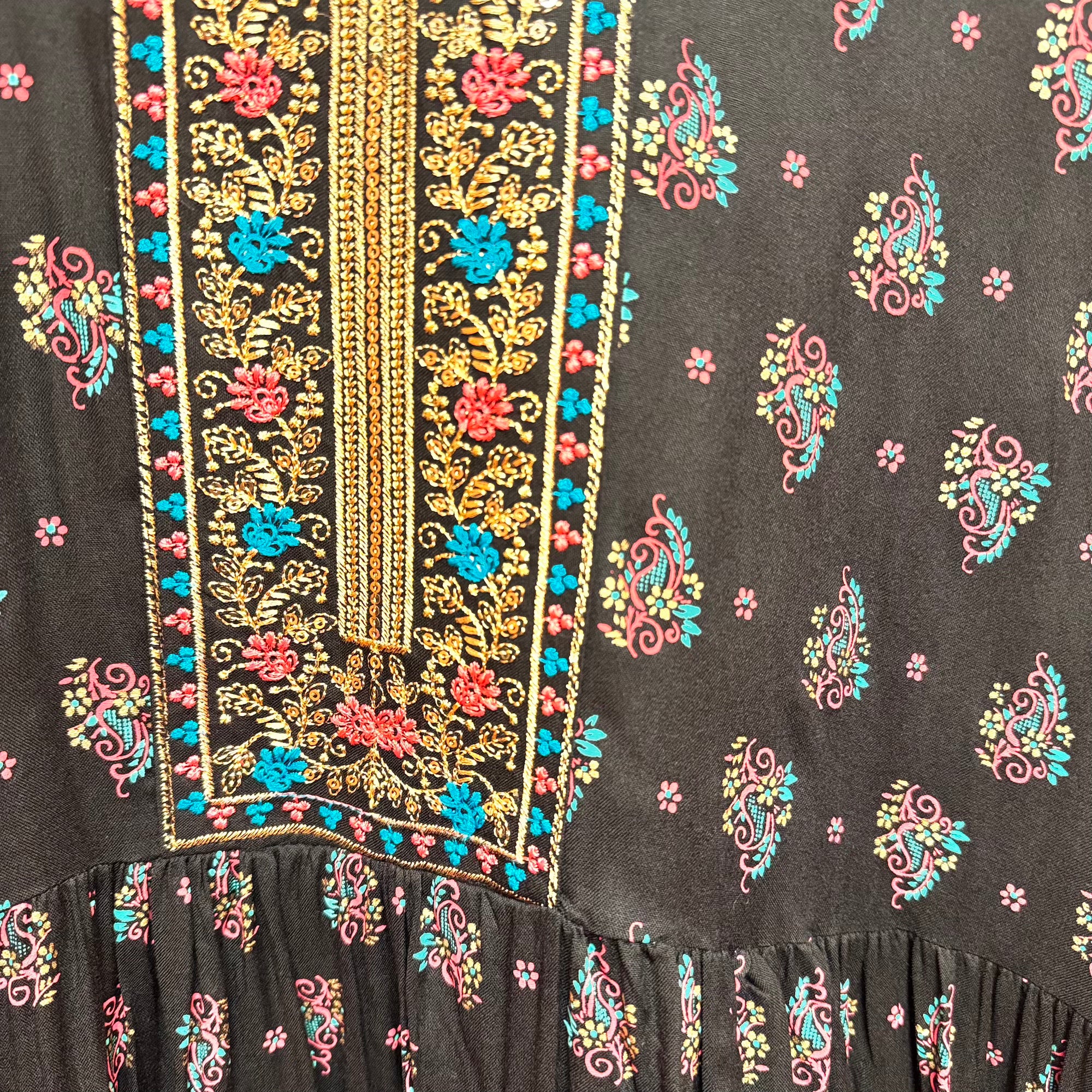 Black Rayon Peplum Kurta -Size 44 - Vintage India NYC
