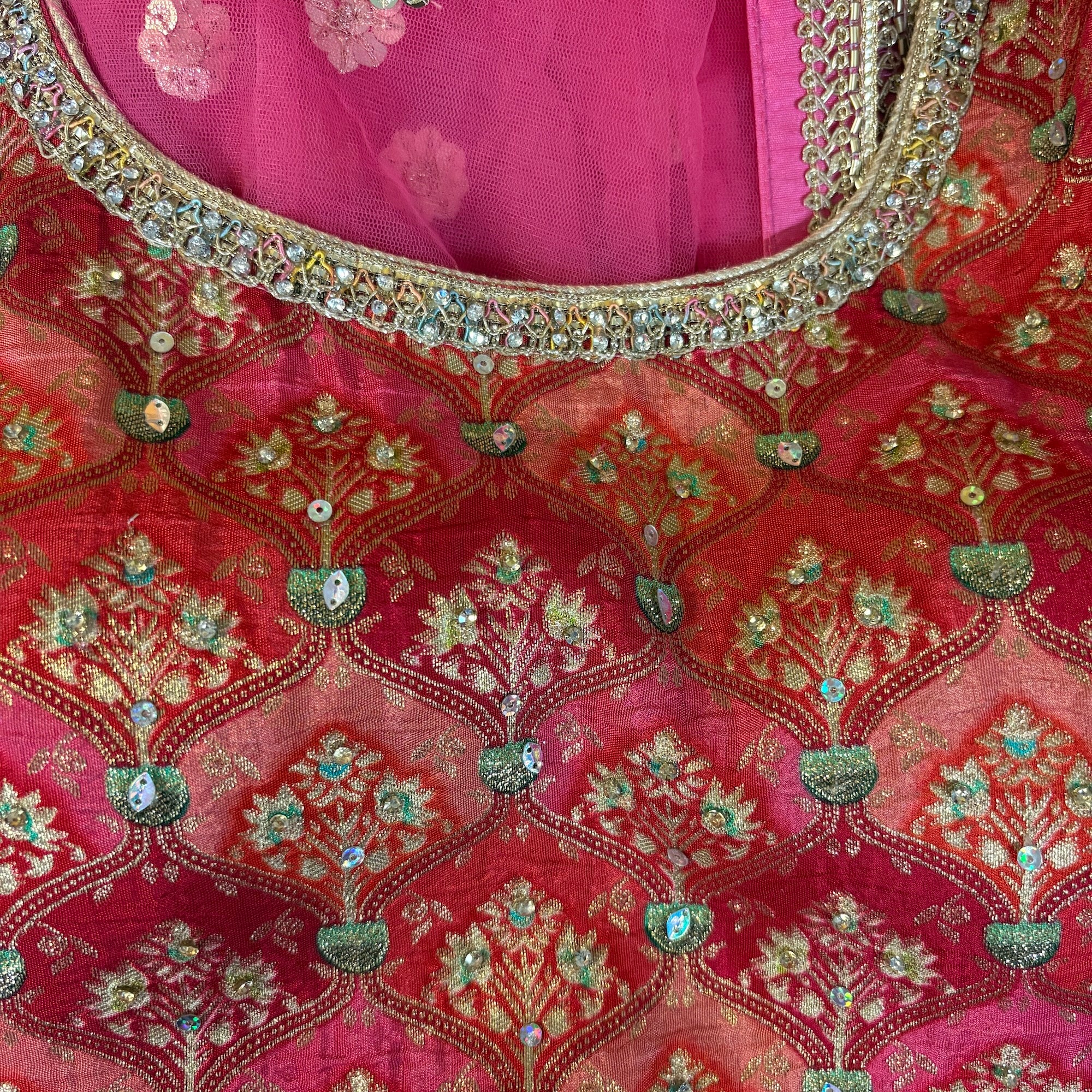DT Long Top Ogee Banarasi Lehengas-3 Colors