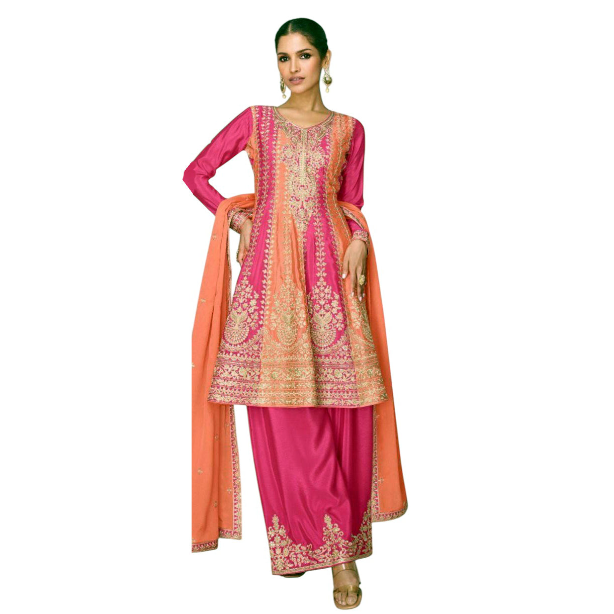 Bright Pink & Orange Sharara Set