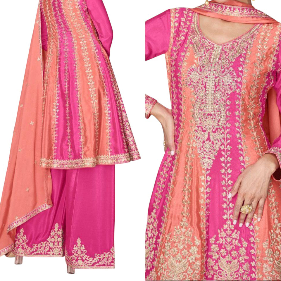 Bright Pink & Orange Sharara Set