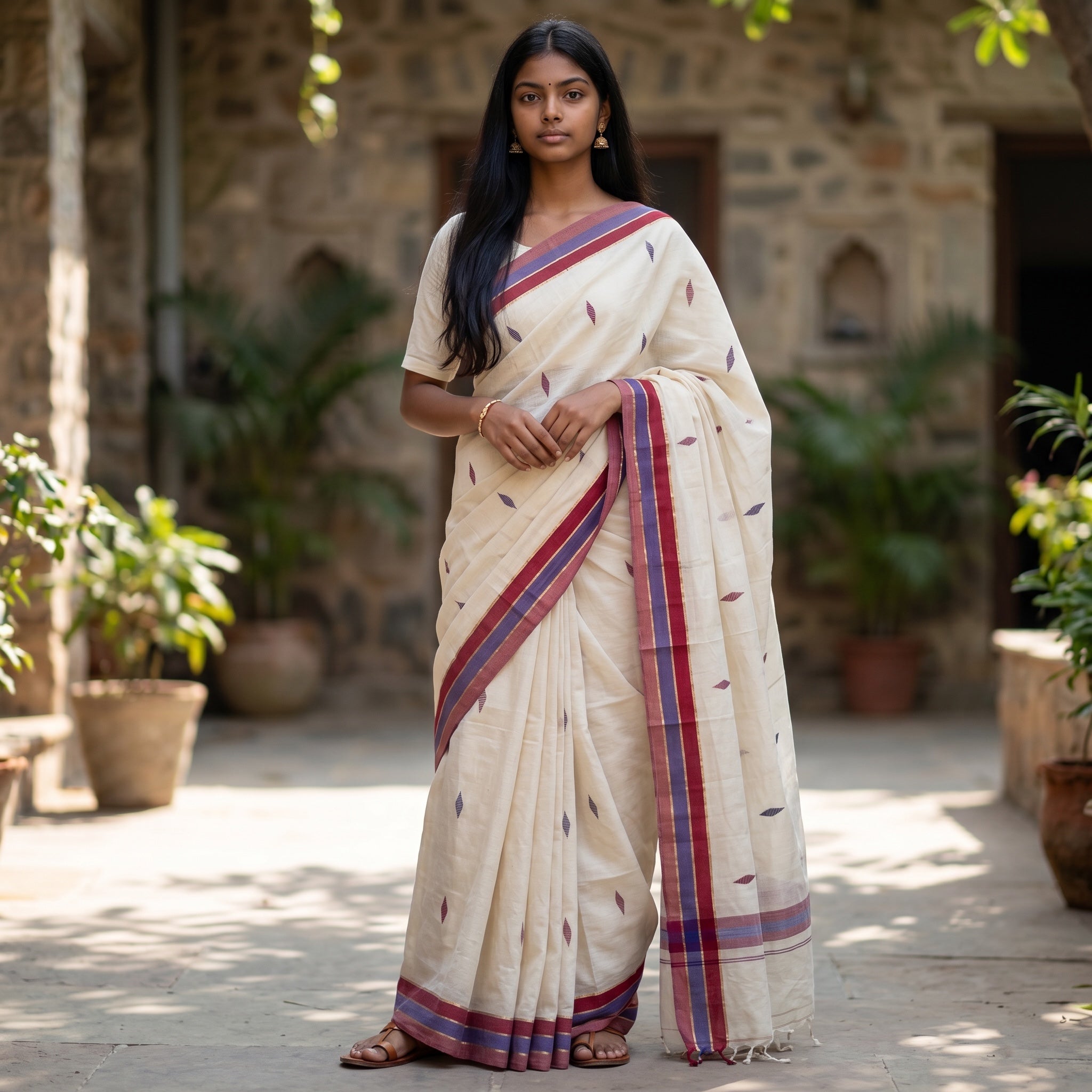 Kasavu Cotton Sarees -Various - Vintage India NYC