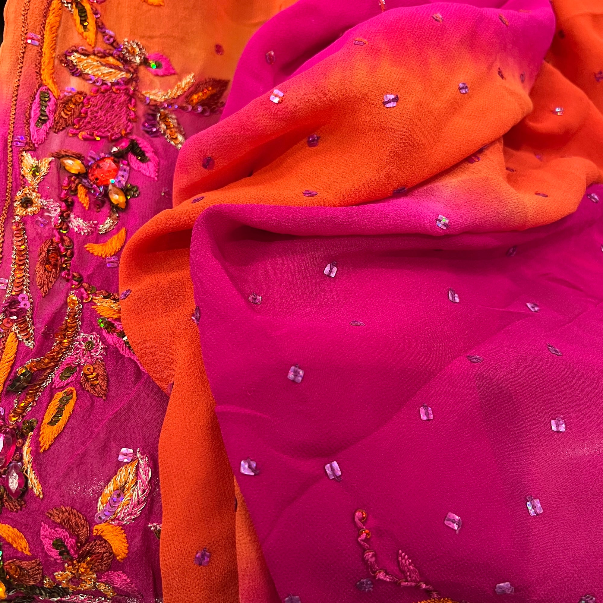 Pink & Orange Embroidered Dupatta 9010