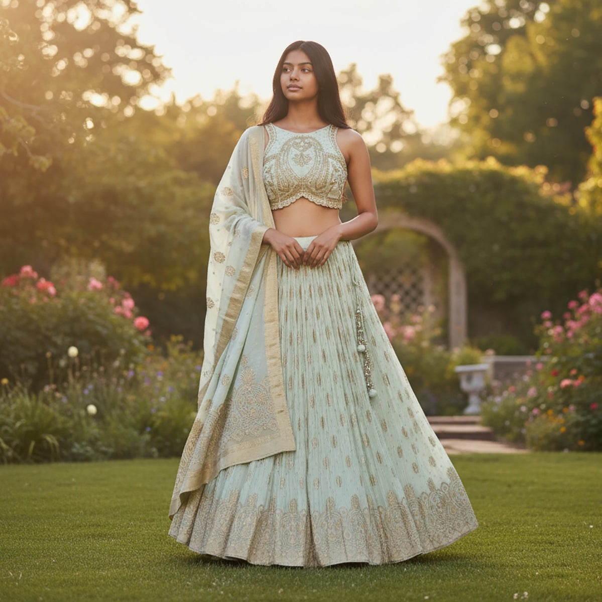 Pastel Hand Embroidered Banarasi Lehengas-3 Colors