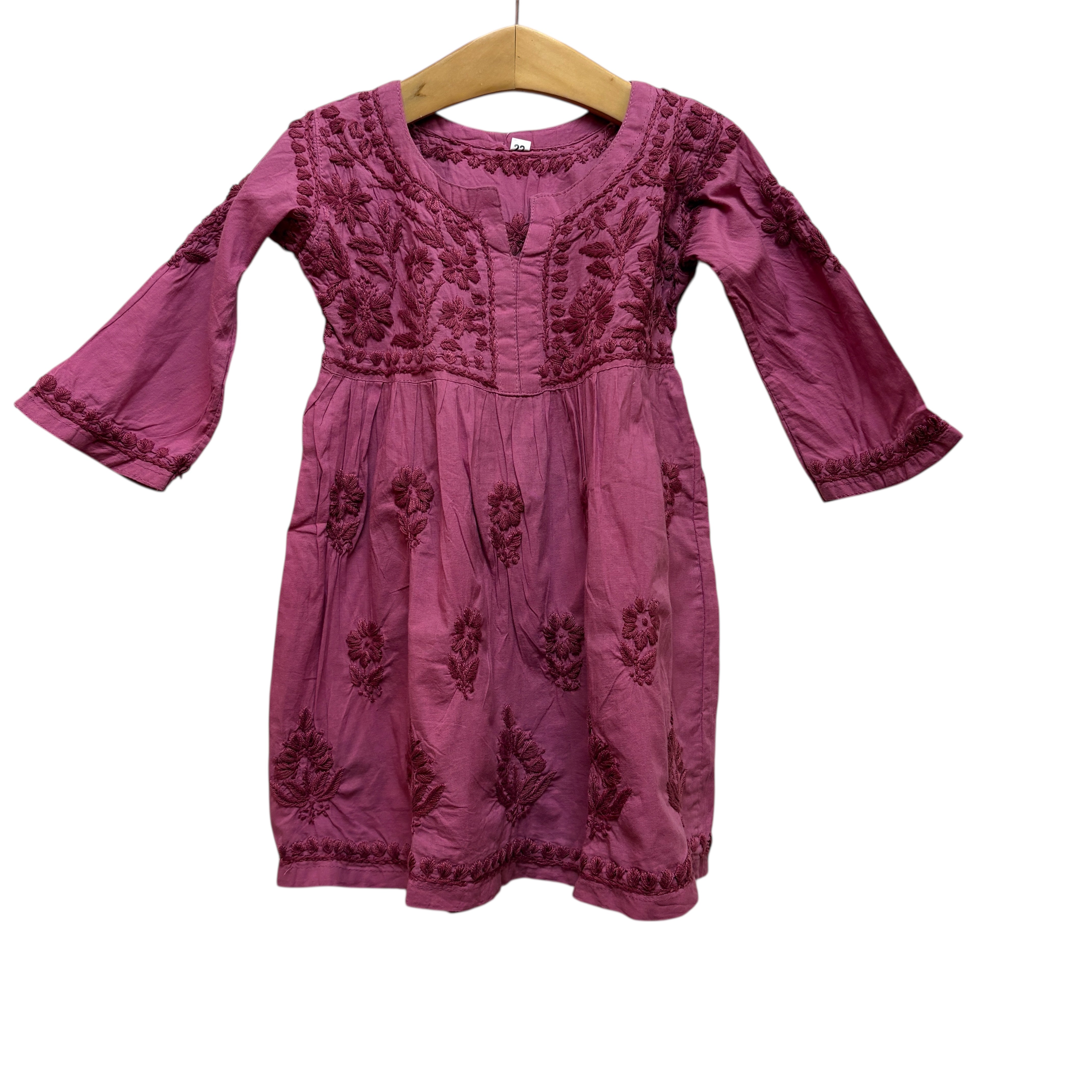 Girls Plum Pink Chikan Embroidered Dress