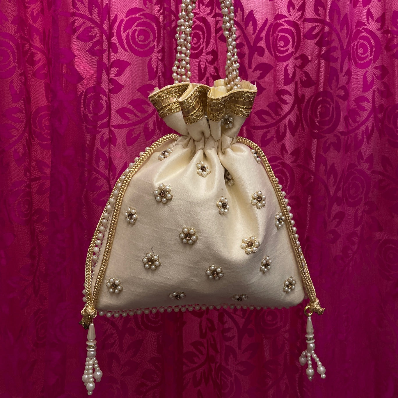 Potli Bags-Pearl & Zardosi Flower