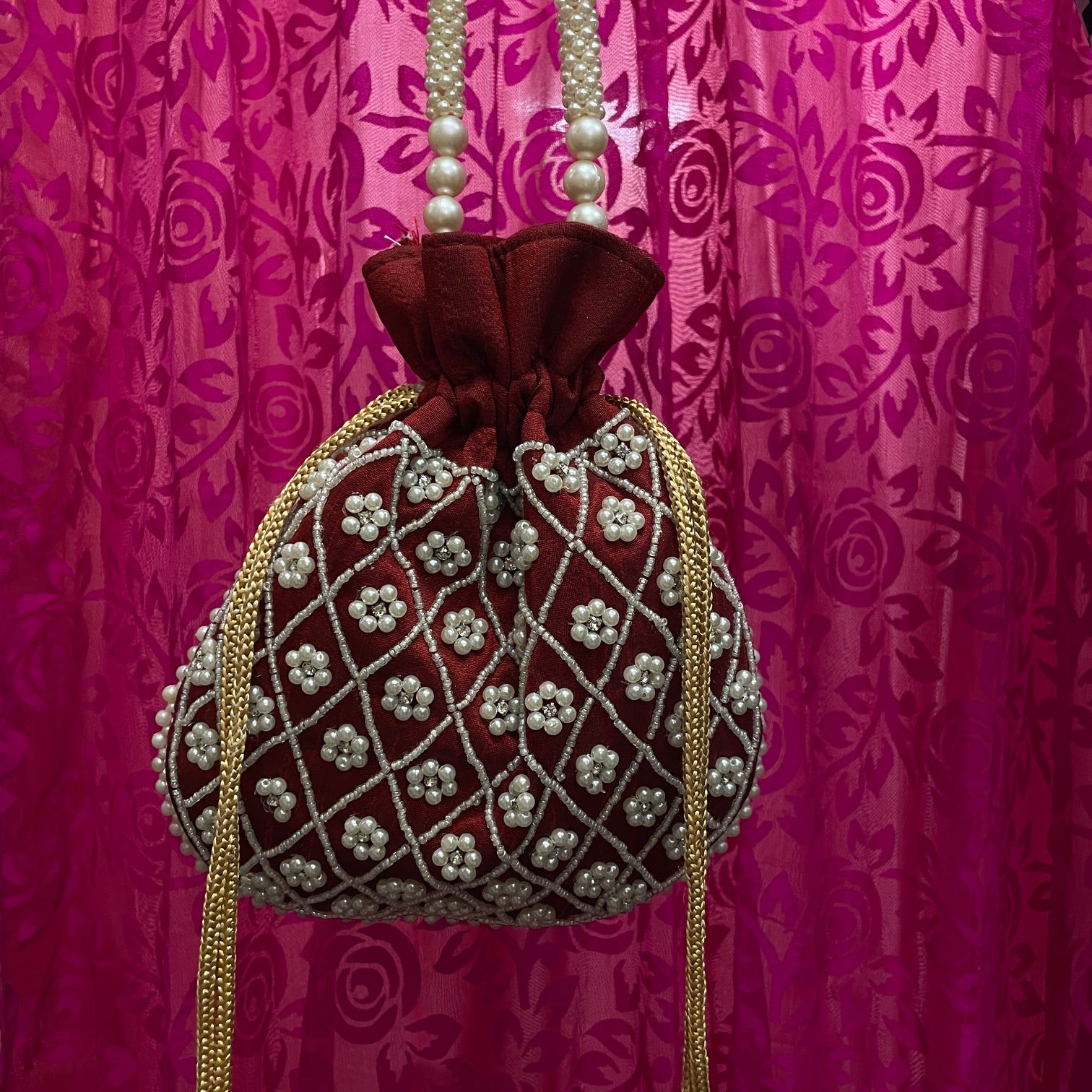 Potli Bags-Pearl Flower Diamond