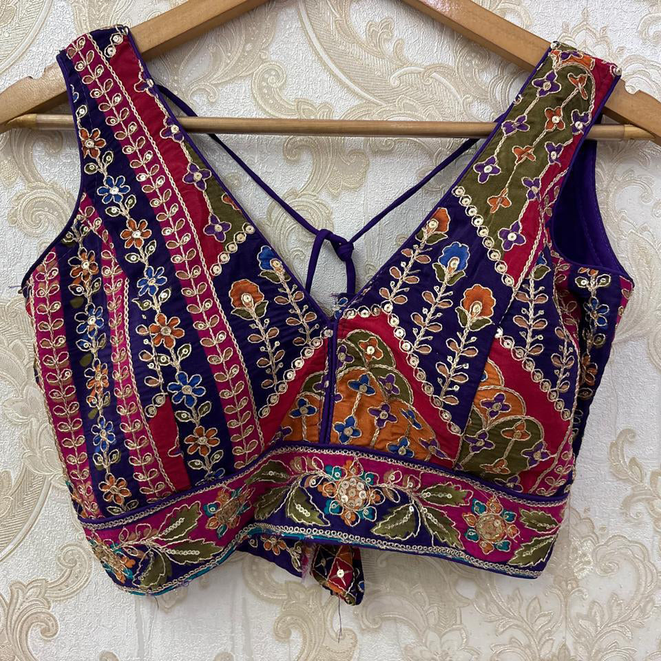 V Neck Embroidered Patchwork Blouse Colors