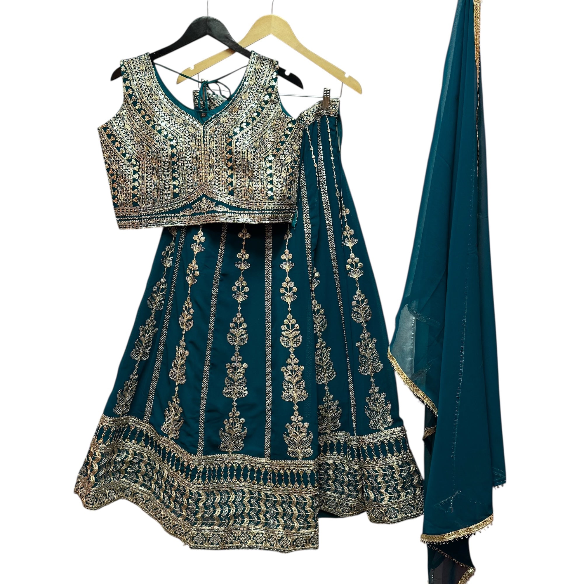 Gold Embroidered Streaming Flower Lehenga Set-2 Colors