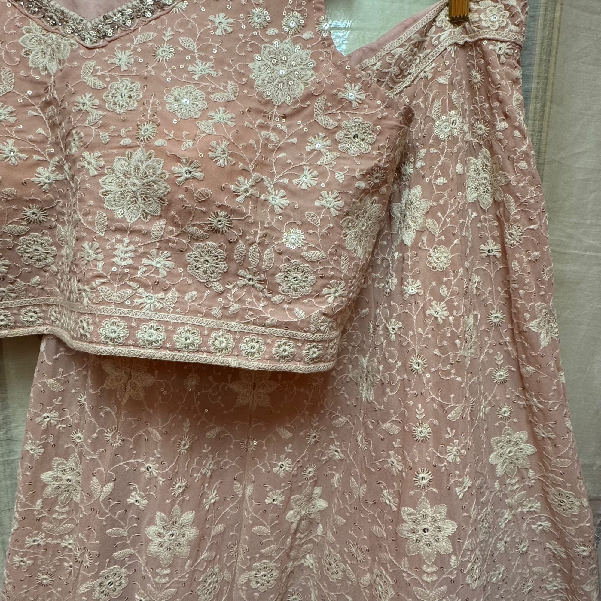 Pastel Embroidered Floral Lehengas-3 Colors