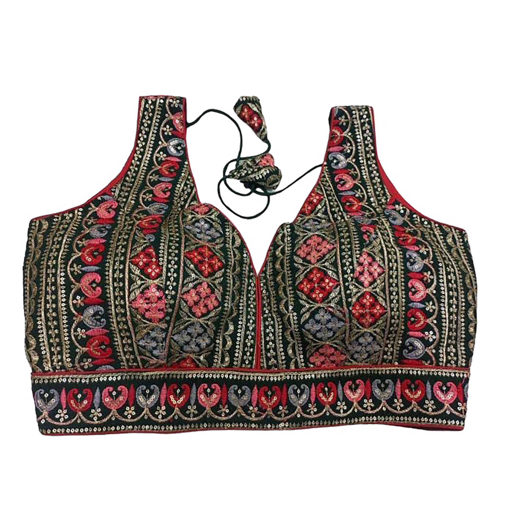 Q Bohemian Embroidered V Neck Choli Blouse-2 Colors - Vintage India NYC