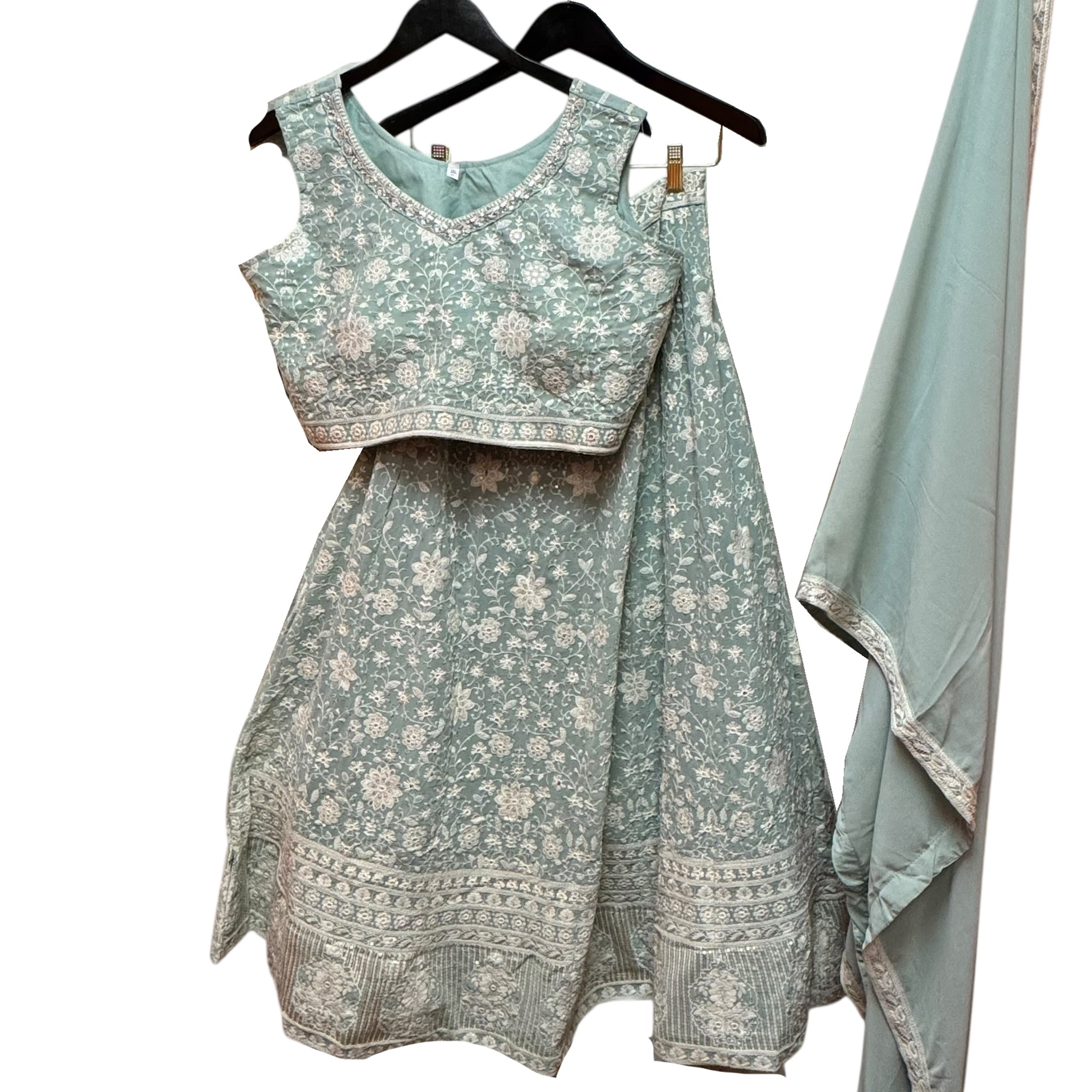 Pastel Embroidered Floral Lehengas-3 Colors